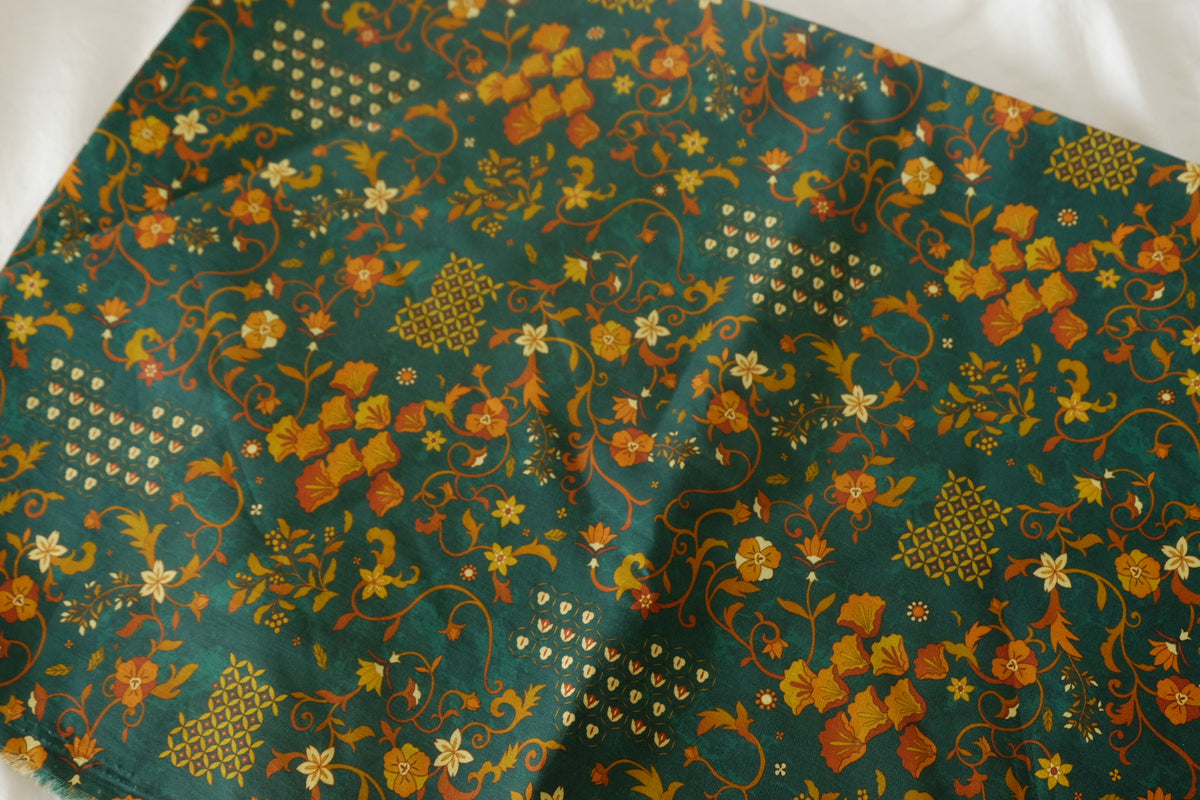 Teal Amber Botanical Cotton – 1.6 yd