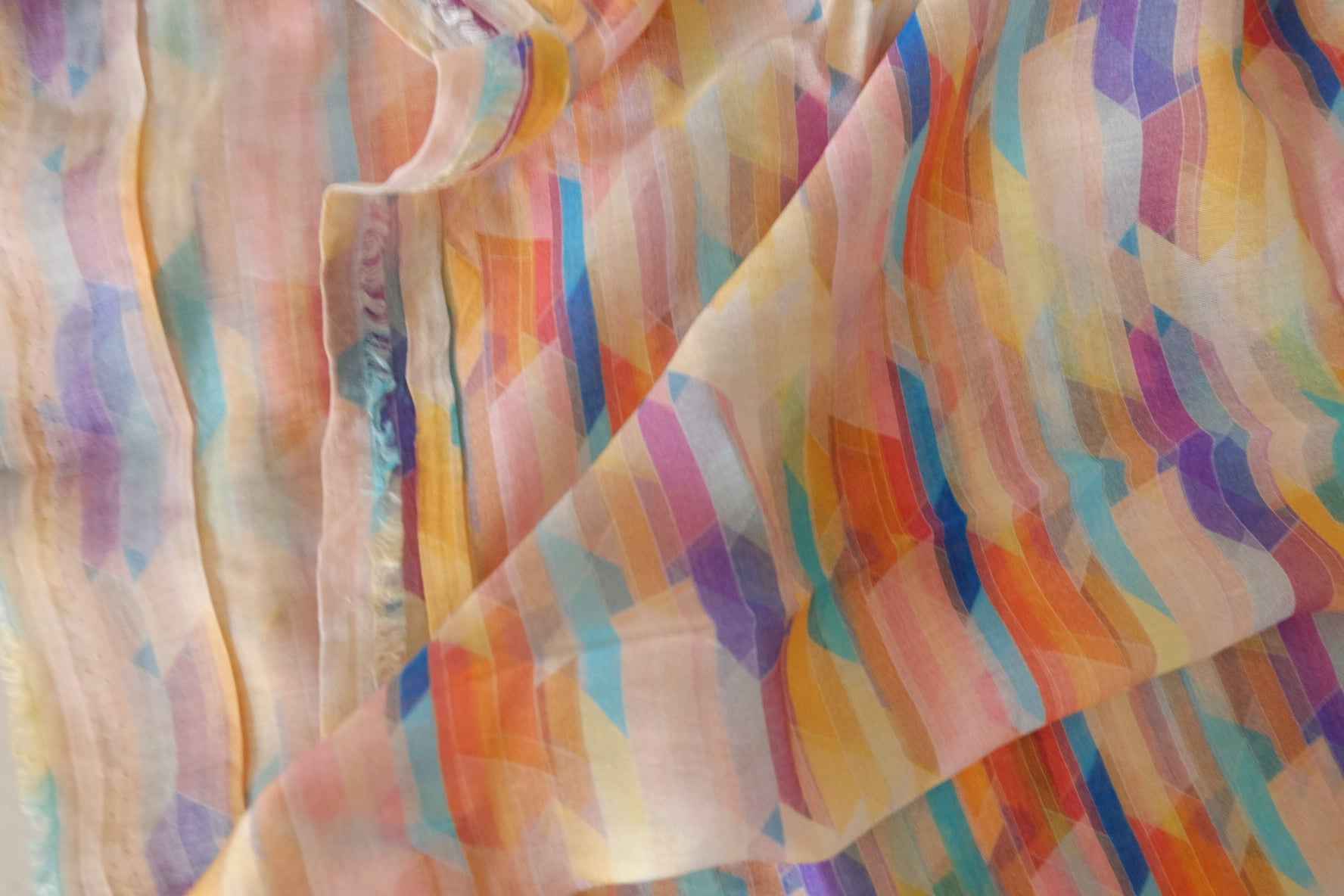 Pastel Abstract Stripe Tencel Linen Blend Fabric – 3.3 yd