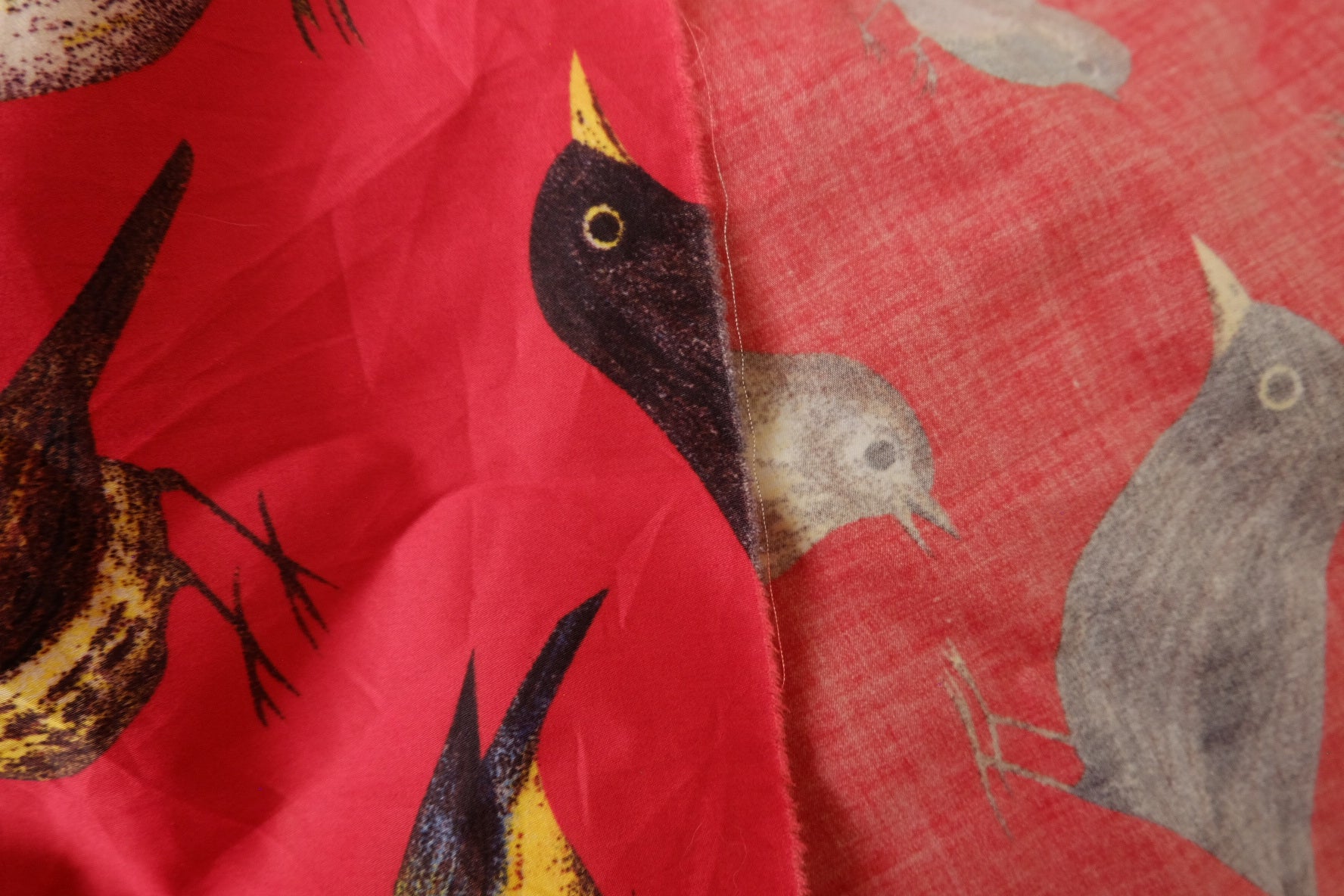 Bird Print Cotton Sateen on Red Ground (2.6 Yards)