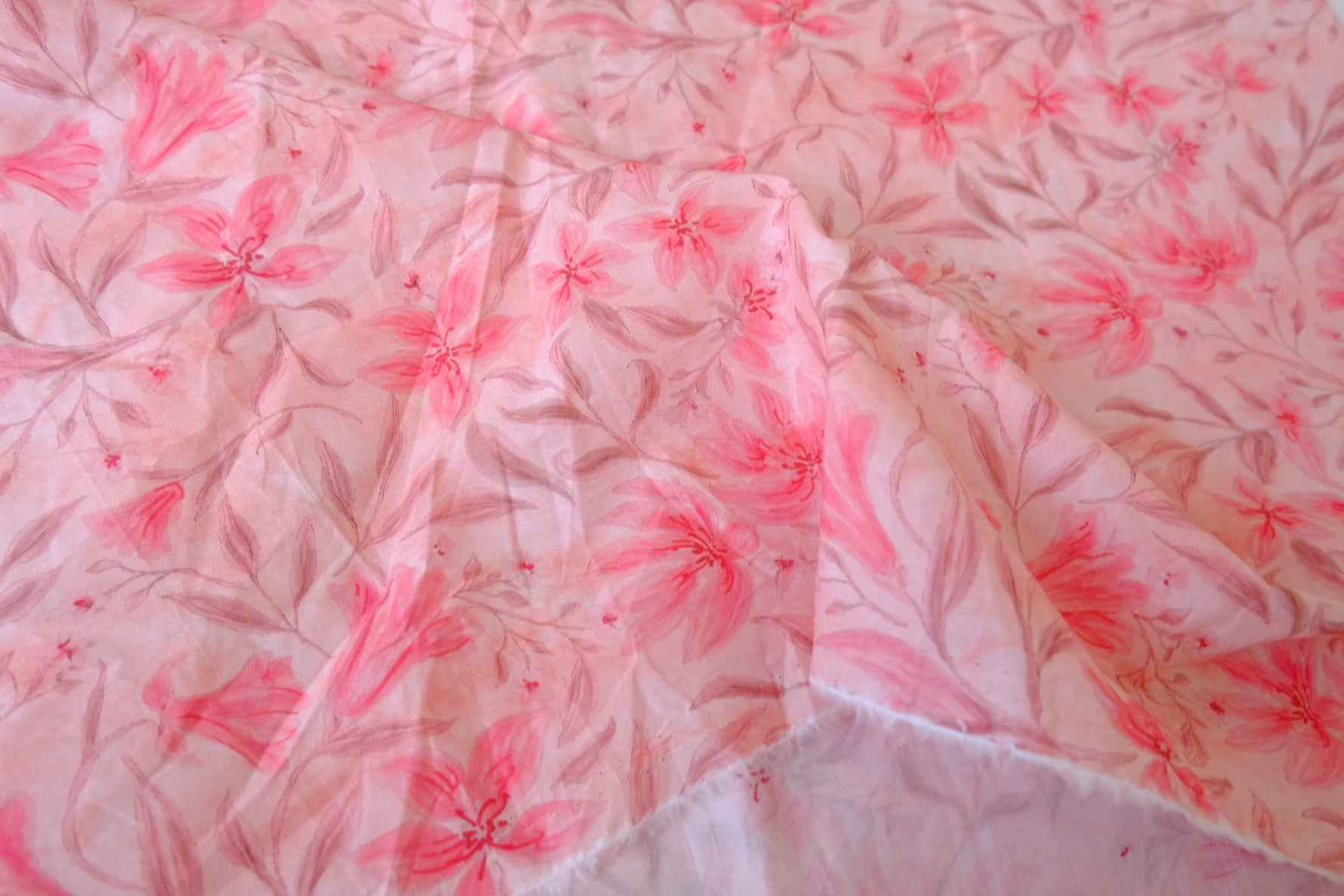 Soft Pink Watercolor Floral Cotton Lawn Fabric — 2.41 yd
