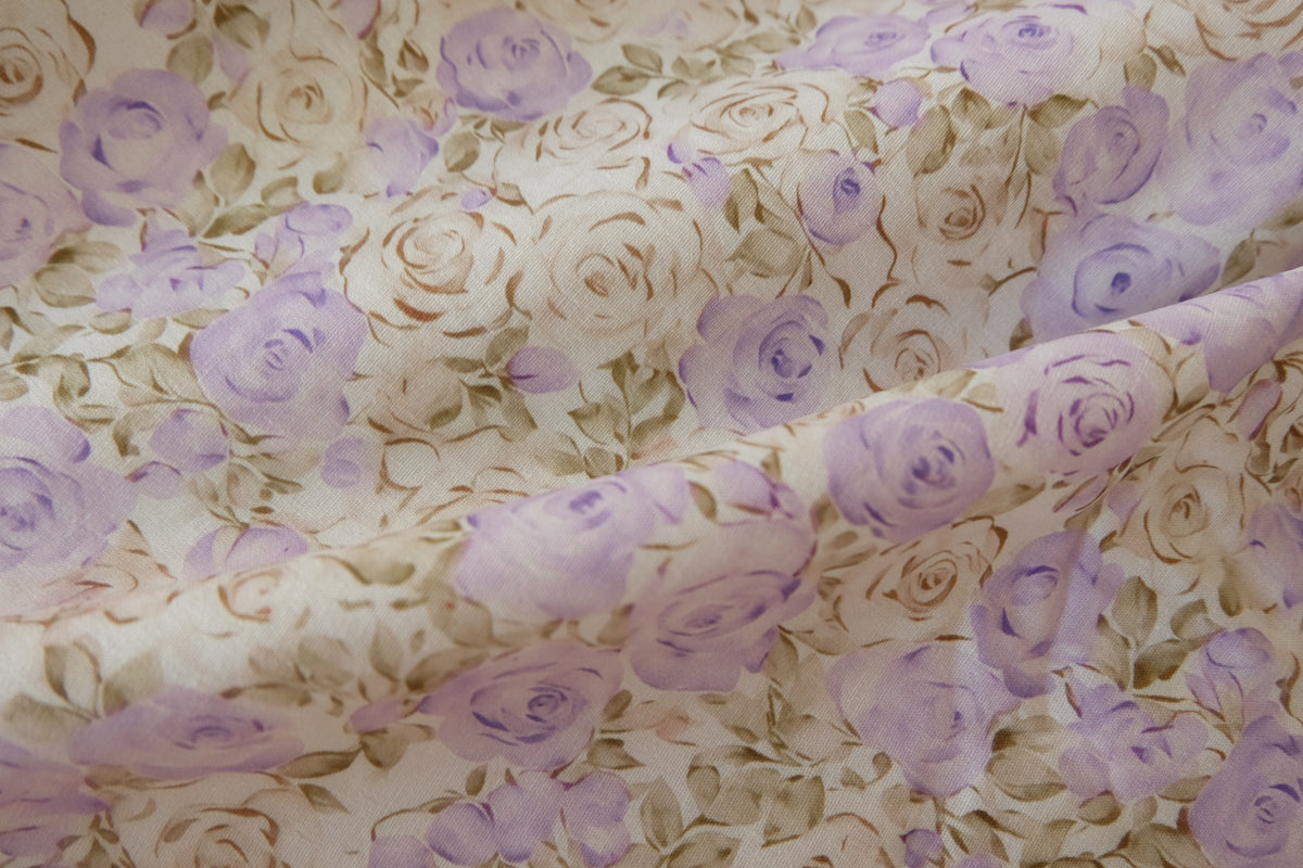 Lavender & Cream Vintage Roses Cotton Poplin – 3.28 yd