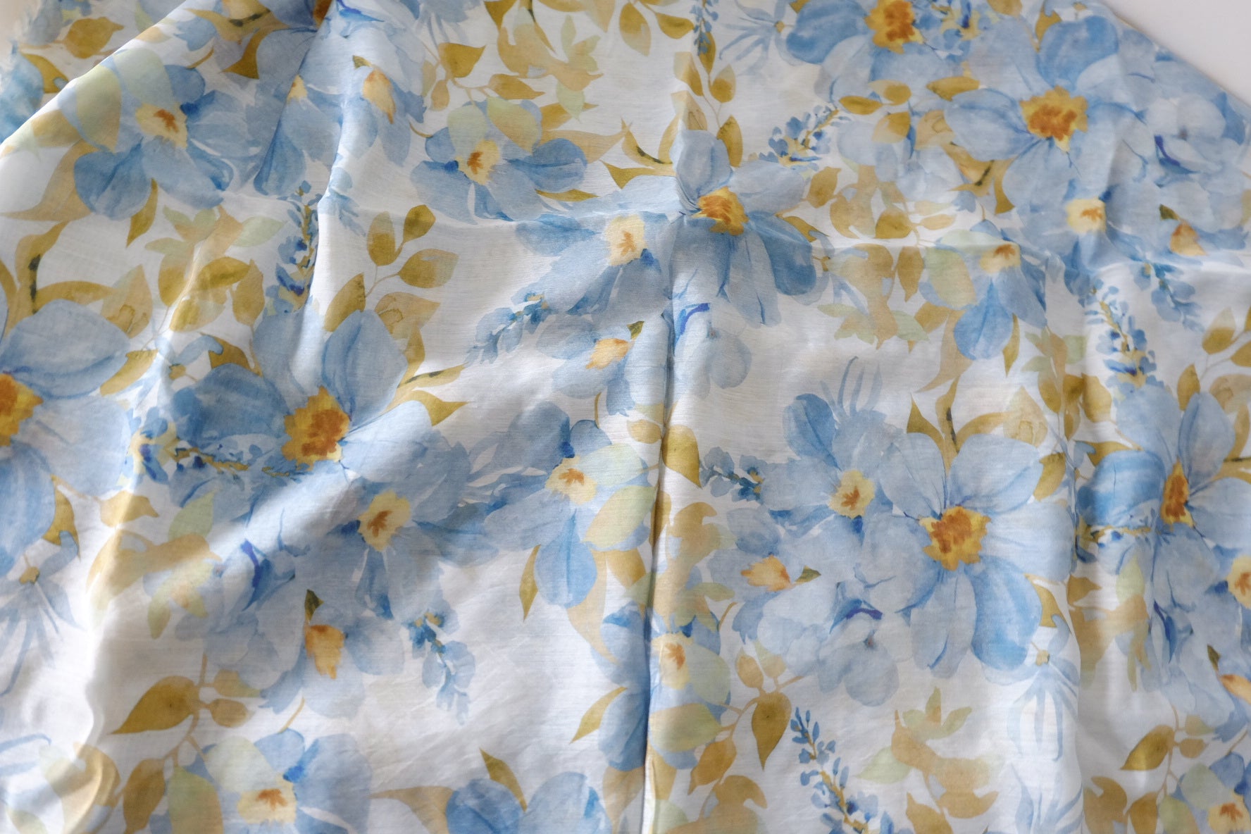 Blue Watercolor Floral Tencel Linen Blend Fabric – 5 yd