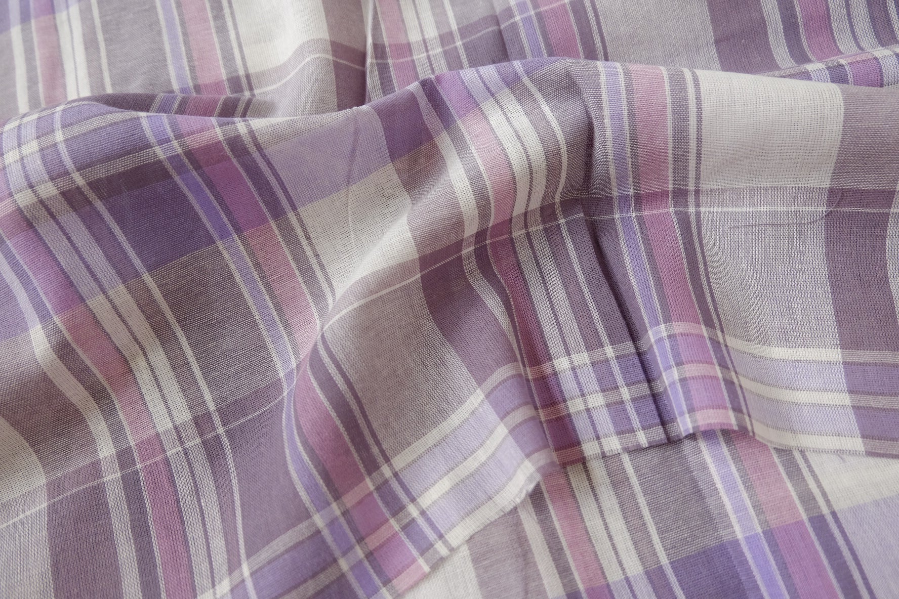 Lavender Plaid Cotton Gauze Fabric – Ultra Lightweight Summer Shirting (3.28 yards)