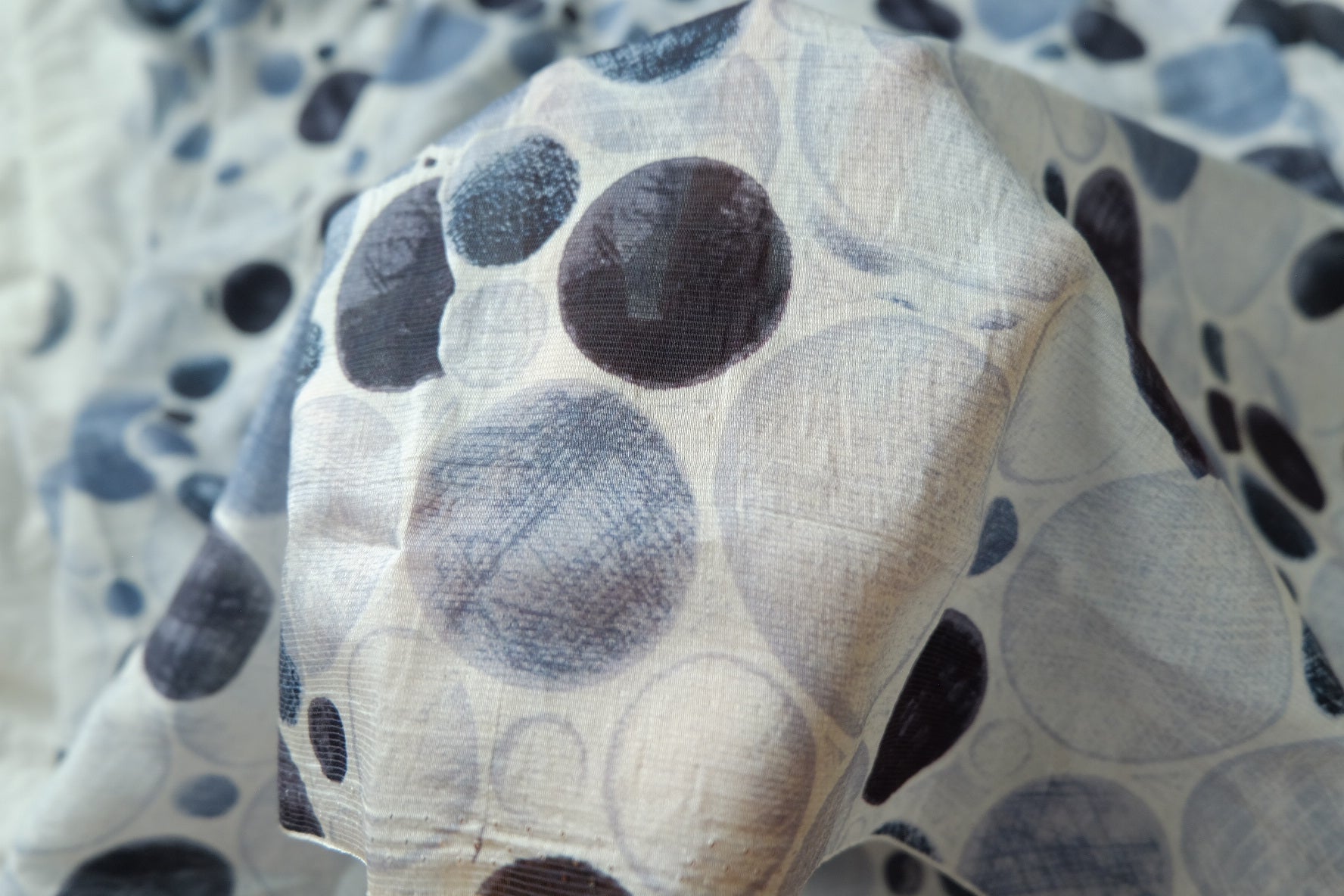 Blue Pebble Print Tencel Cotton Fabric, Soft Lightweight Dress Weight, 2.19 Yards