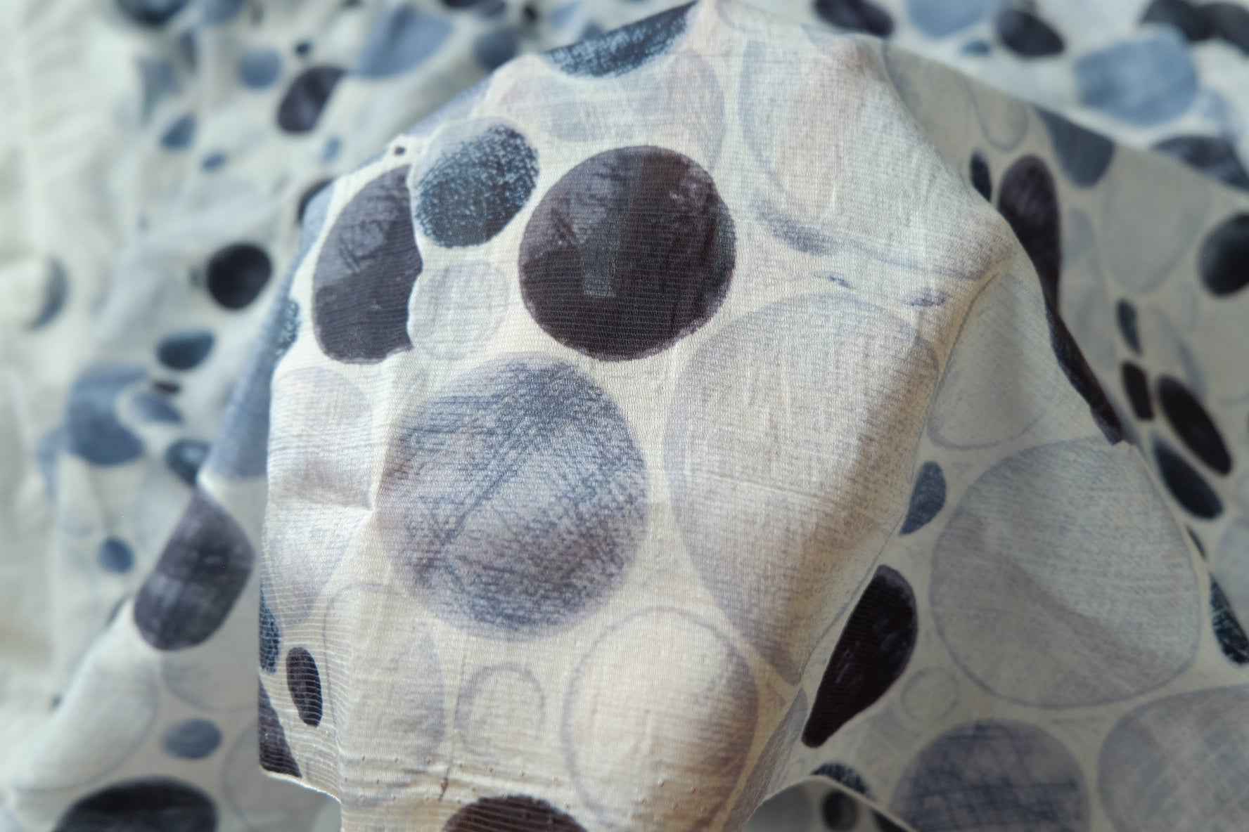 Blue Pebble Print Tencel Cotton Fabric, Soft Lightweight Dress Weight, 2.19 Yards
