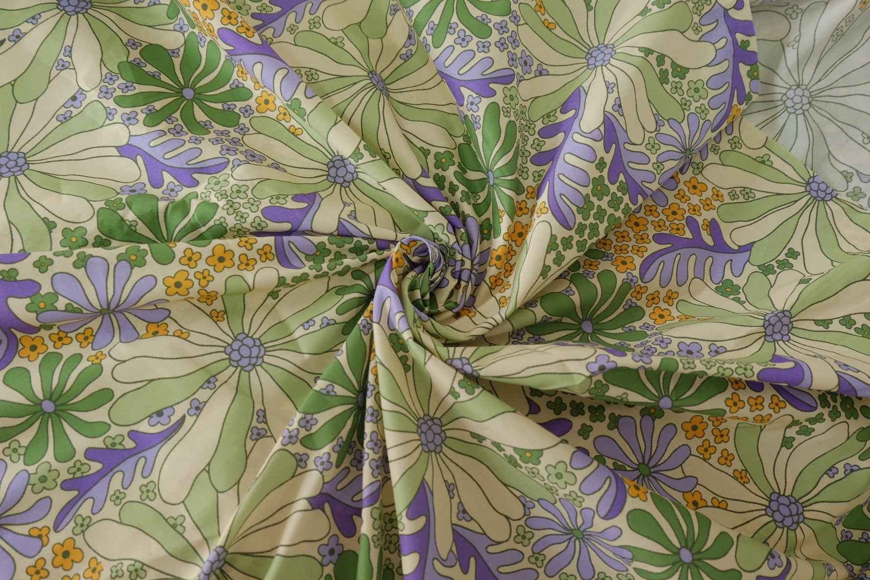 Retro Green & Lilac Floral Cotton Poplin Fabric – 3.3 yd