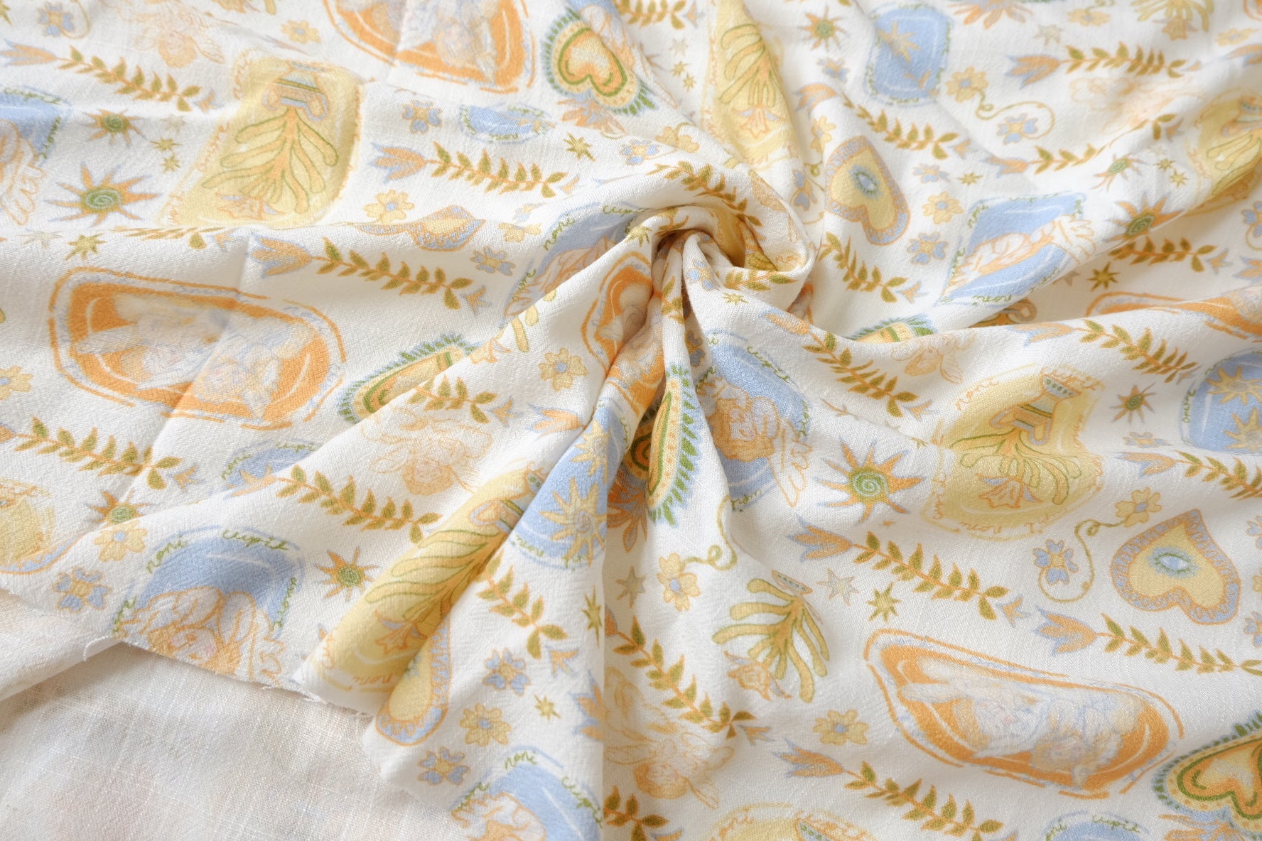 Washed Pastel Storybook Linen Cotton Rayon Blend Fabric - 1.64 yd