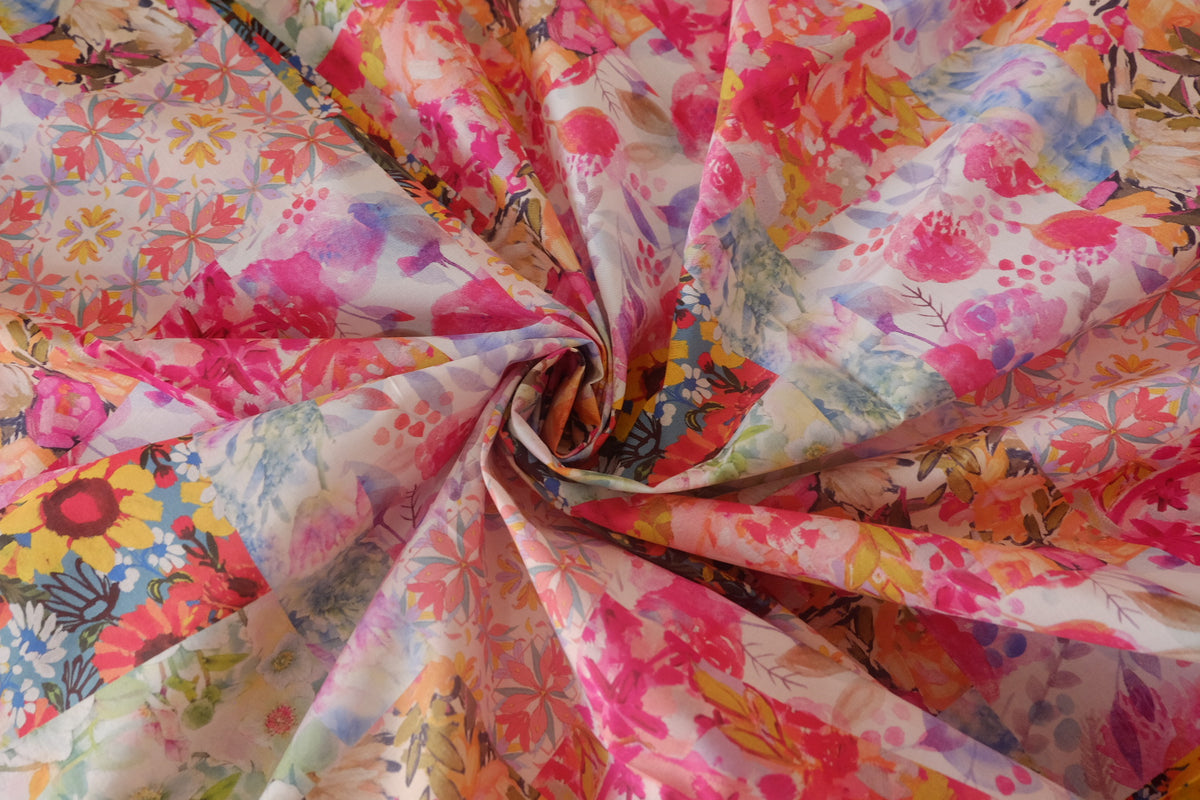 Watercolor Patchwork Floral Cotton Poplin – 3.8 yd
