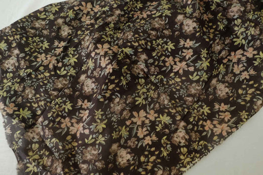 Dark Painterly Floral 100s Cotton Lawn Fabric - 2.2 yd