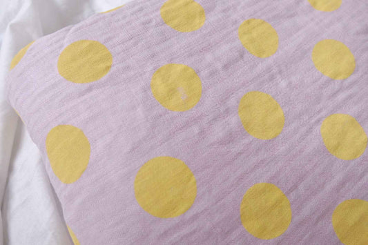 Soft Lightweight Woven Cotton Fabric, Pink with Yellow Polka Dots, 3.50 Yards