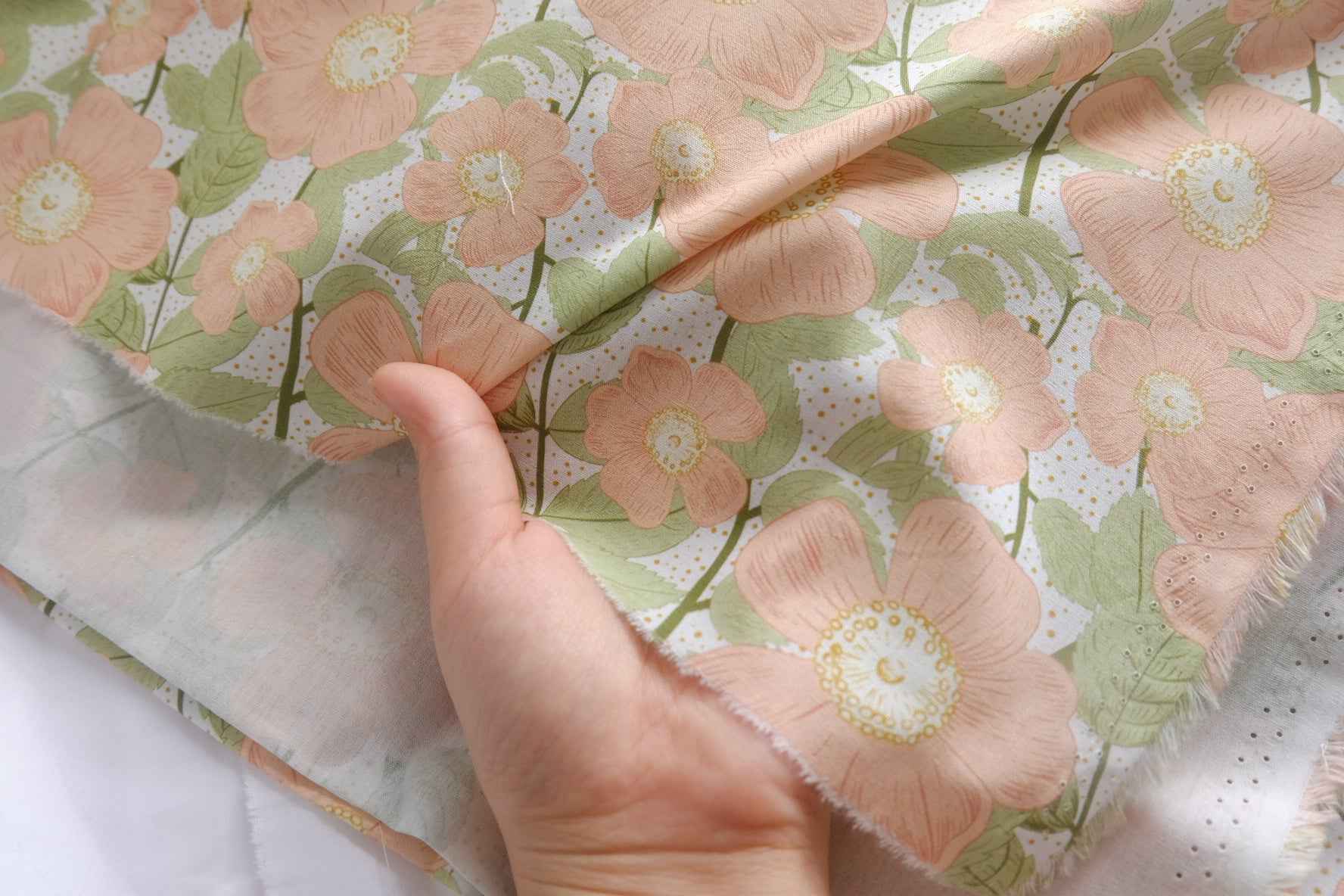 Peach Cottage Floral Cotton Poplin Fabric - 2.19 yd