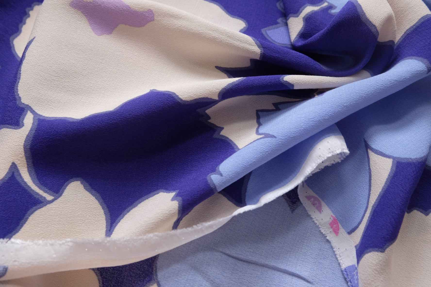 Bold Blue Pink Floral Plant Fiber Dress Fabric, Sold by the yard