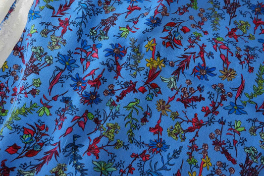 Blue Botanical Soft Matte Rayon Fabric – 2.2 yd