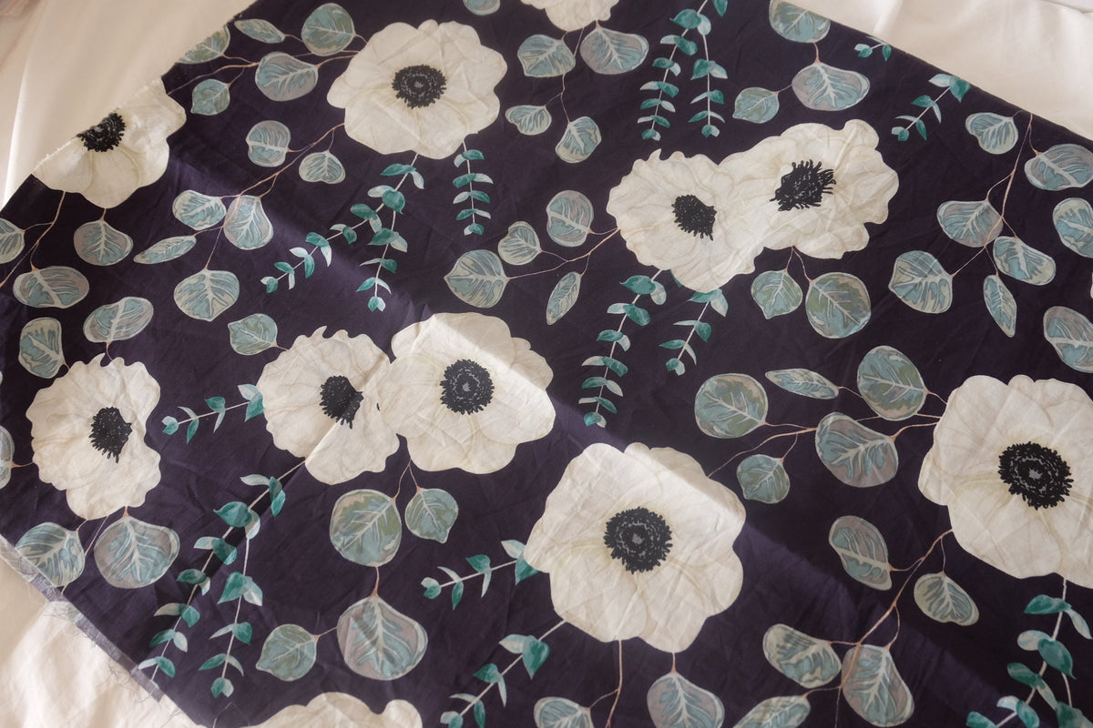 Midnight Poppy Cotton Lawn – 2.1 yd