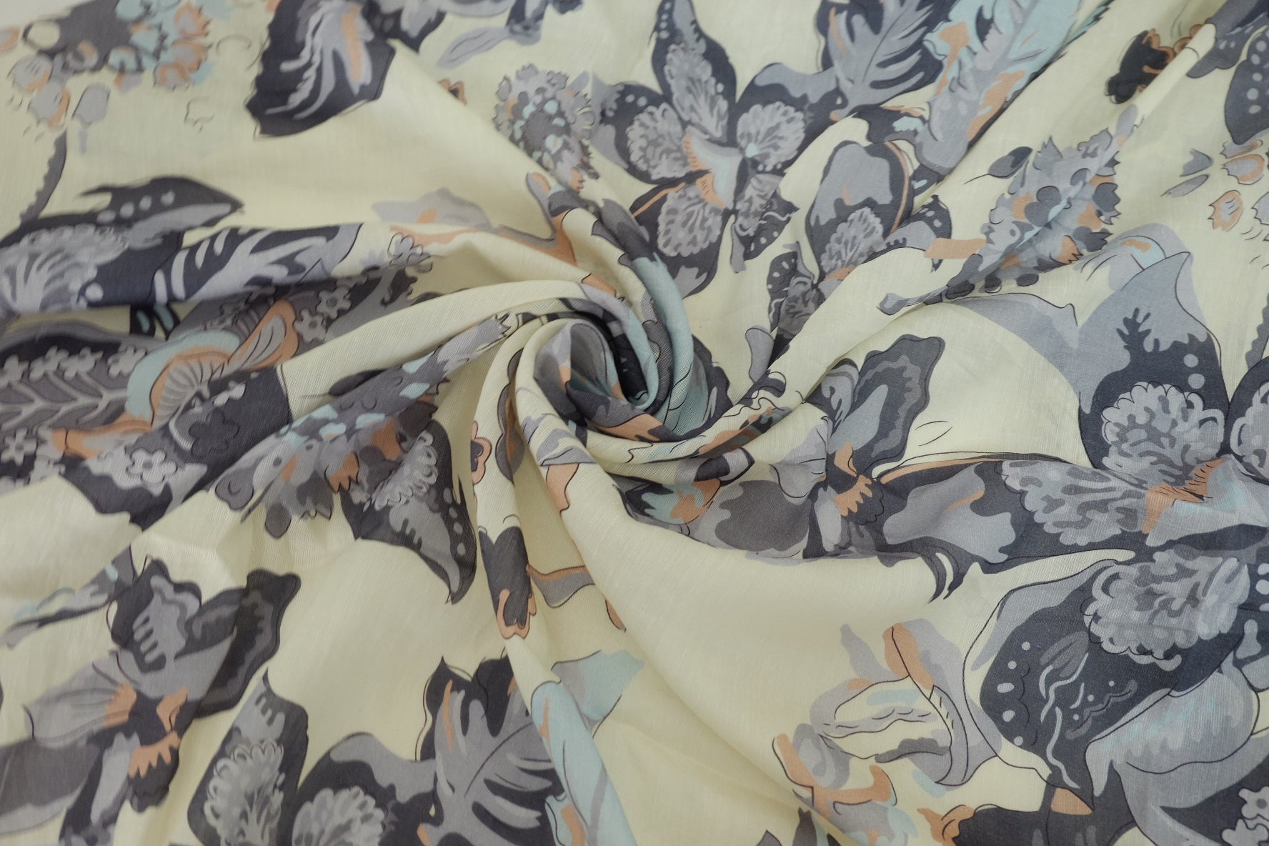 Soft Grey Botanical Tencel Linen Blend Fabric – 3.3 yd