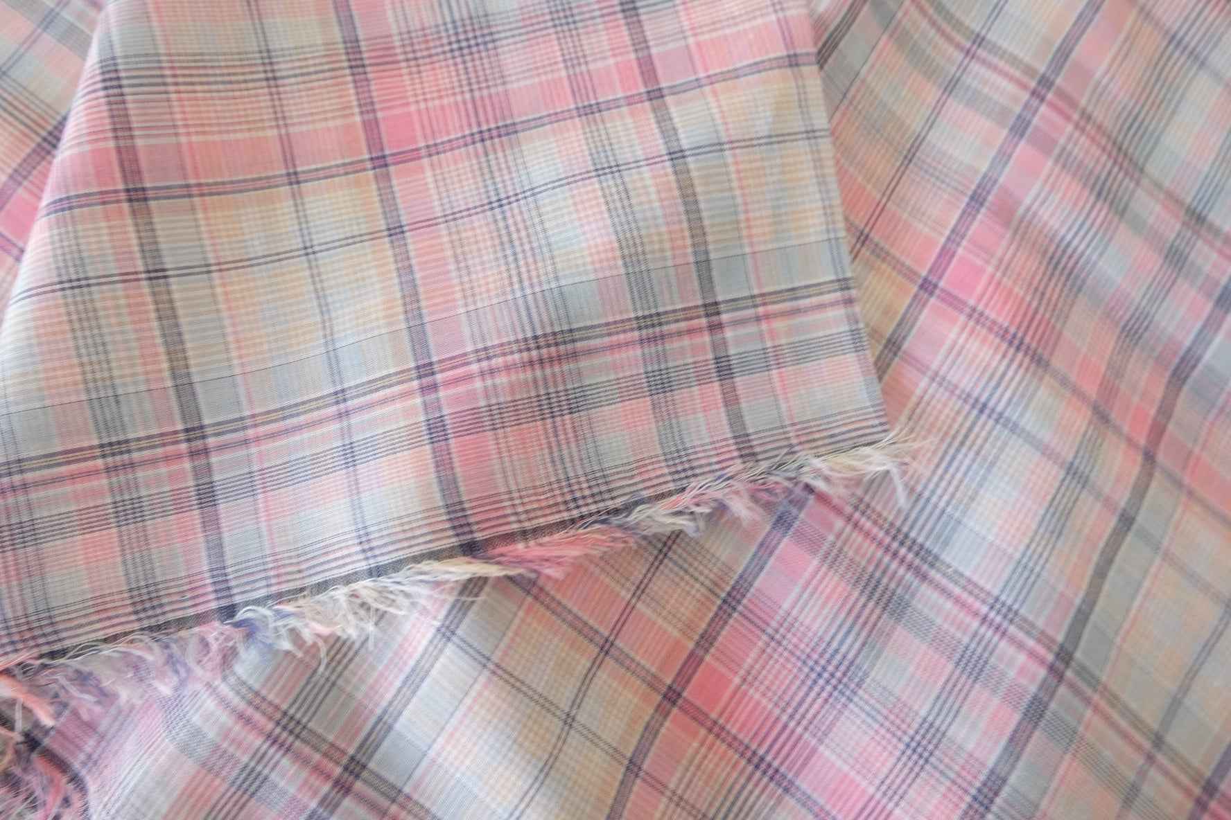 Pink Blue Sheer Yarn-Dyed Cotton Plaid Fabric – 3.3 yd