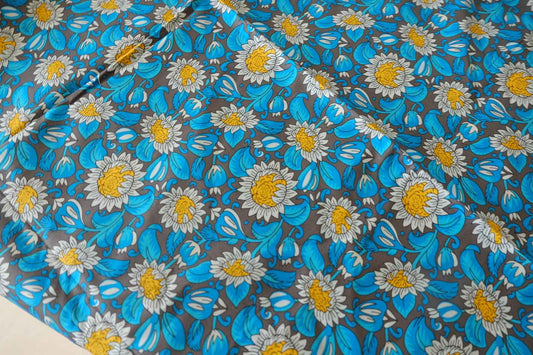 Blue Sunflower Silky Cotton Lawn – 3.72 yd