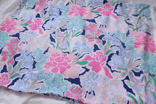 Pink Blue Floral Rayon Dress Fabric, Soft Drapey Summer Weight, 2.19 Yards