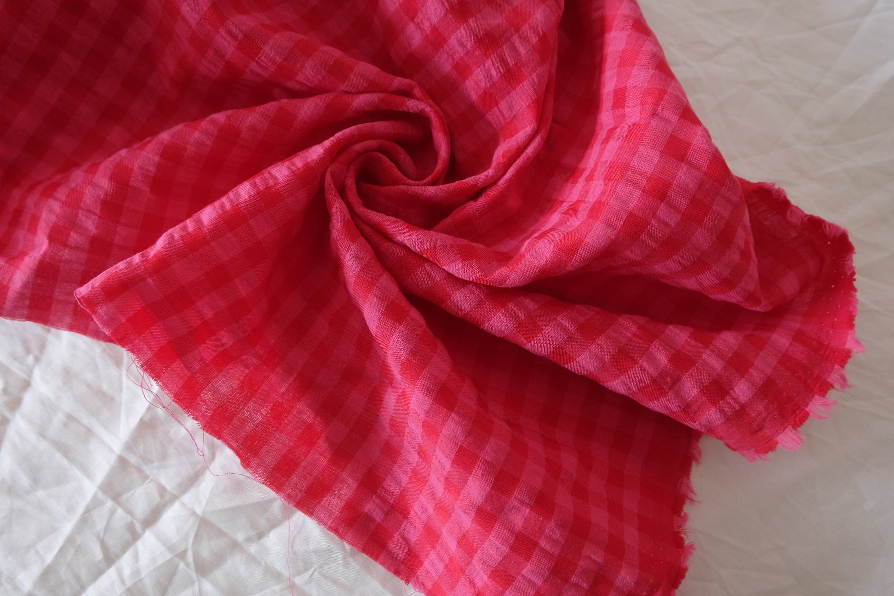 Berry Pink Seersucker Check Poly Cotton Fabric, 2.19 Yards