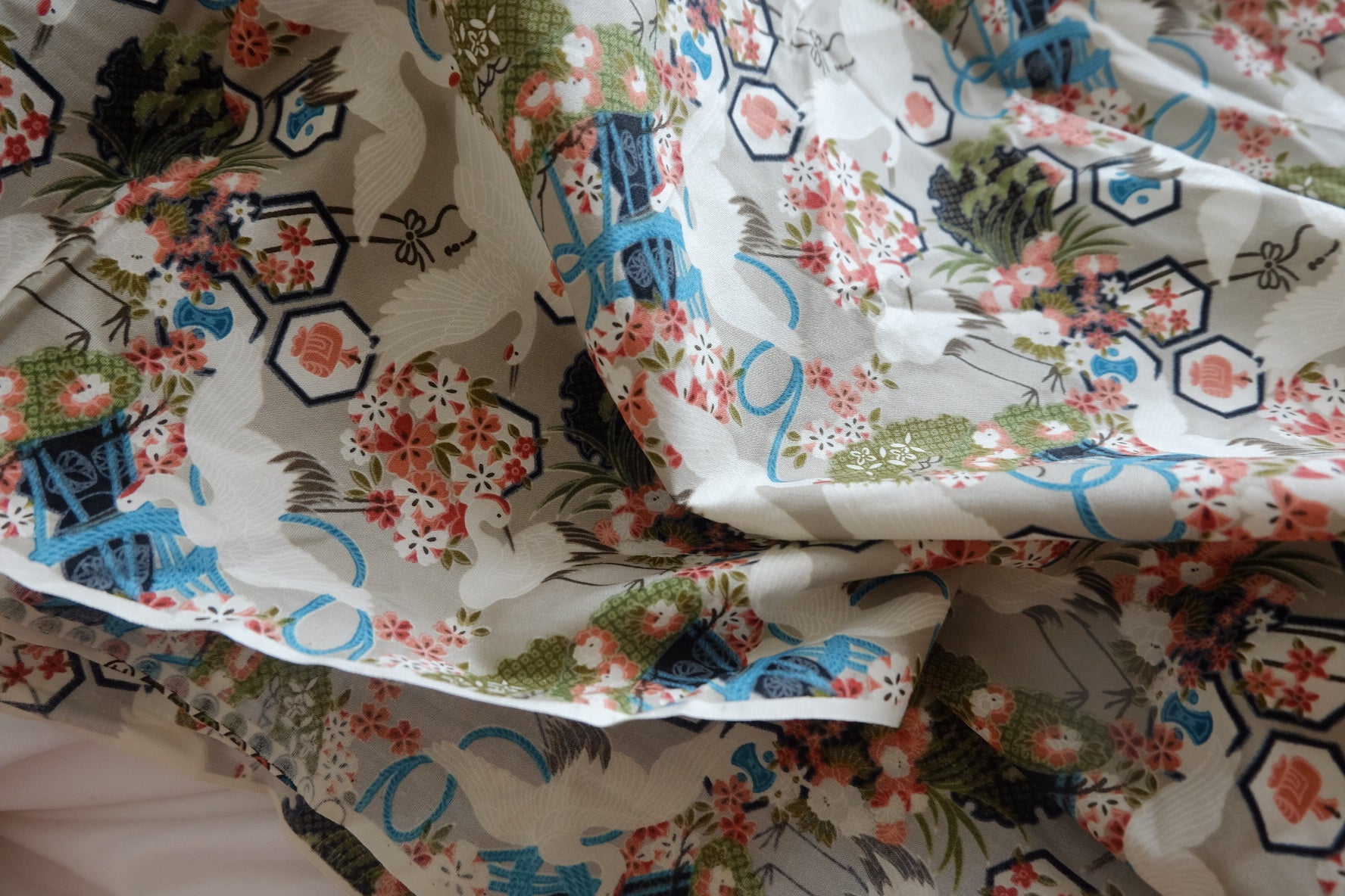 Crane Garden Cotton Fabric - 2.19 yd