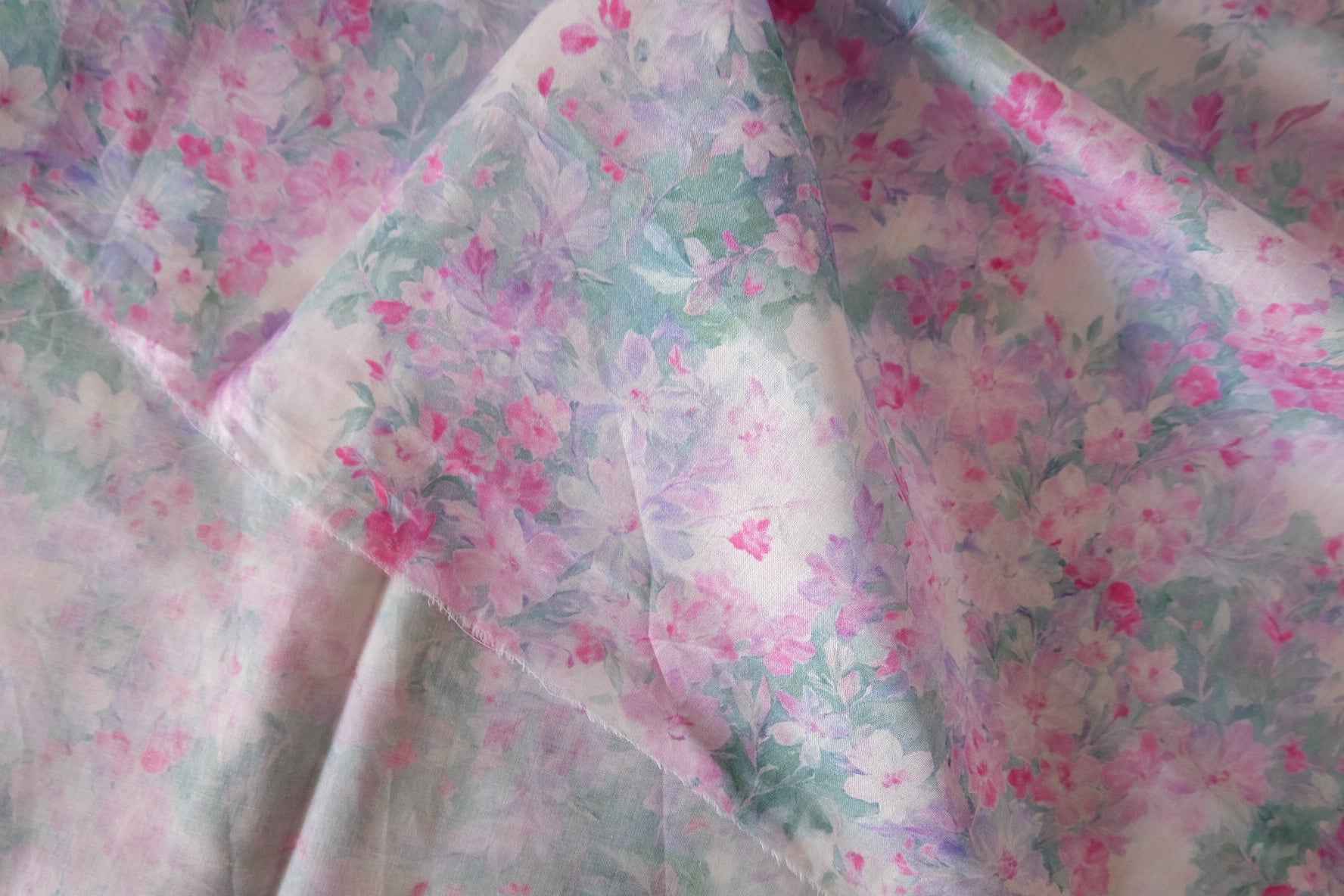 Soft Pink Watercolor Floral Cotton Lawn Fabric – 3.3 yd