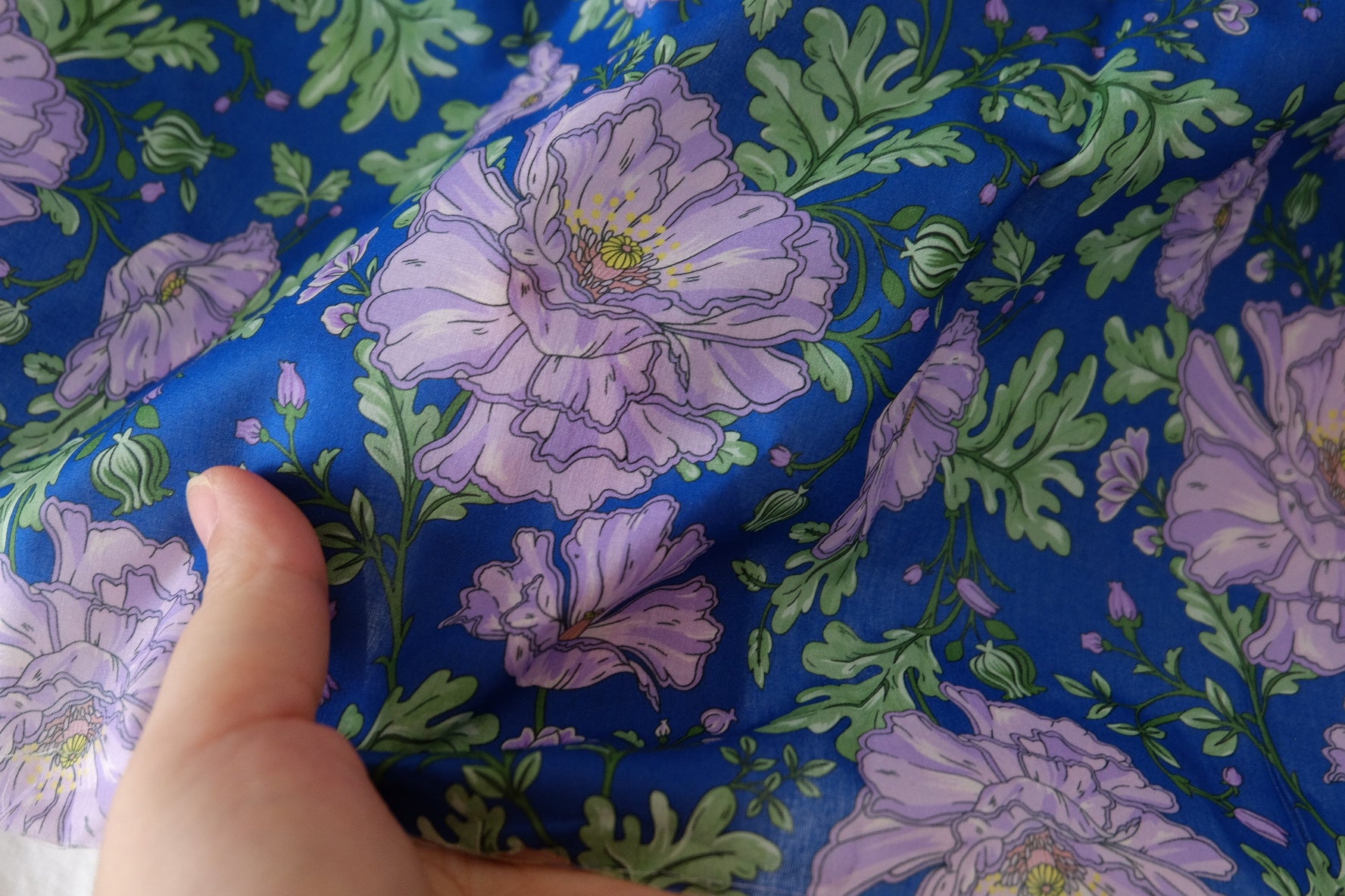 Cobalt & Lavender Poppy Cotton Lawn – Joined Piece 3.3 yd