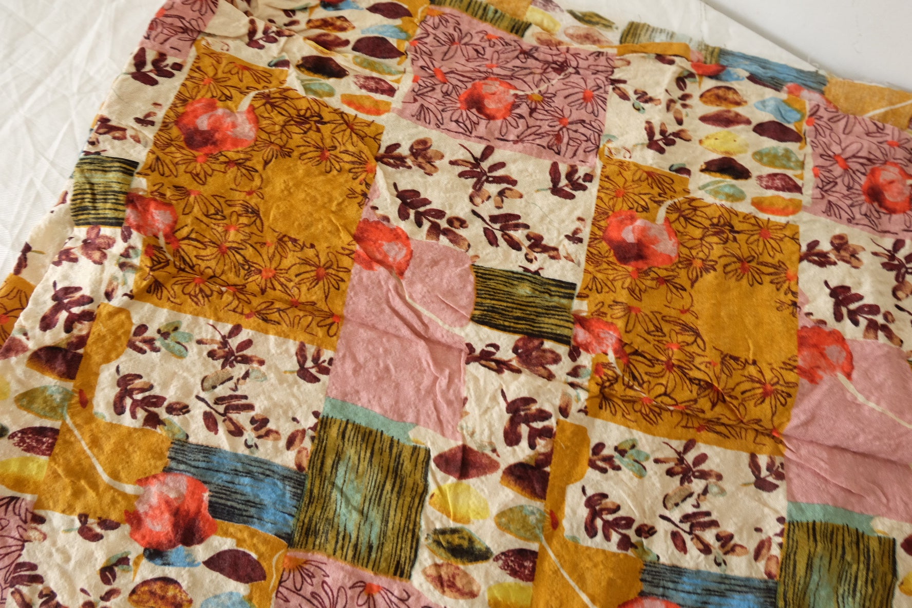 Washed Patchwork Floral Linen Cotton Fabric - 2.6 yd