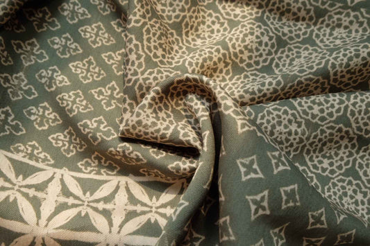 Muted Green Geometric Floral Fabric, Soft Dress Weight Poly Cotton Blend, 3.28 Yards