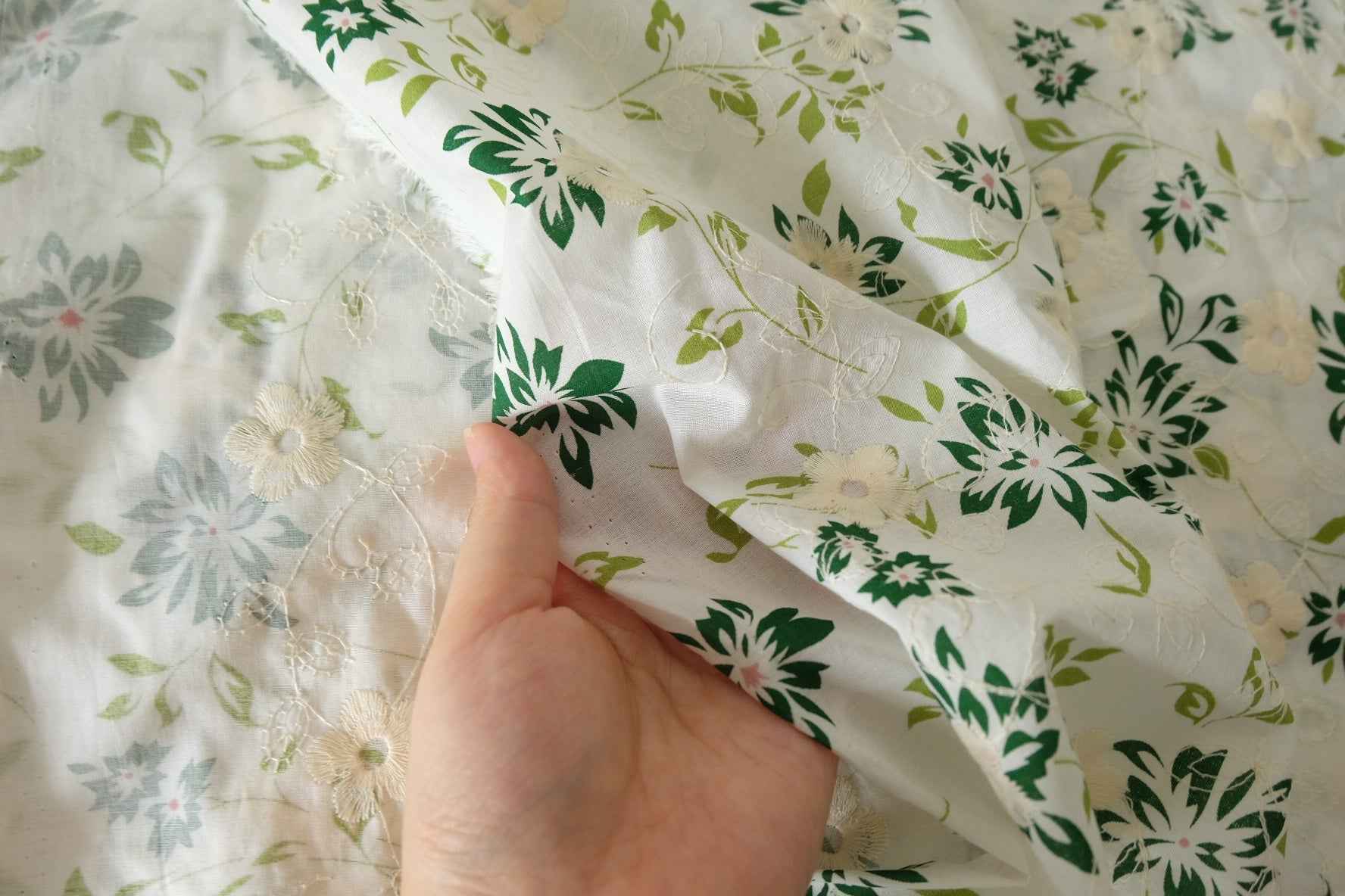 Embroidered Floral Cotton Fabric – 2.2 yd