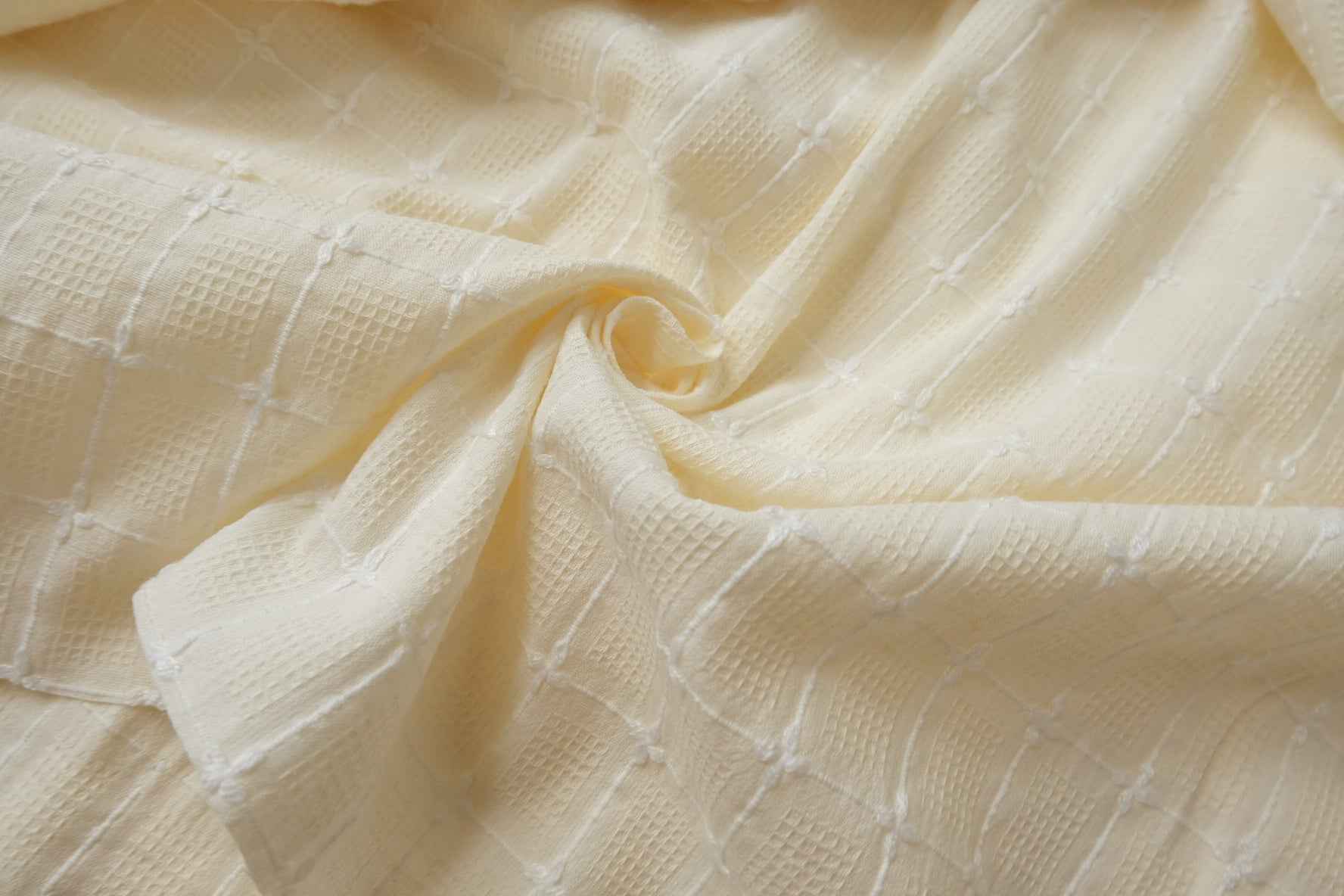 Heavy Embroidered Waffle Jacquard Cotton Linen Blend Fabric, Structured Jacket Weight, 2.19 Yards