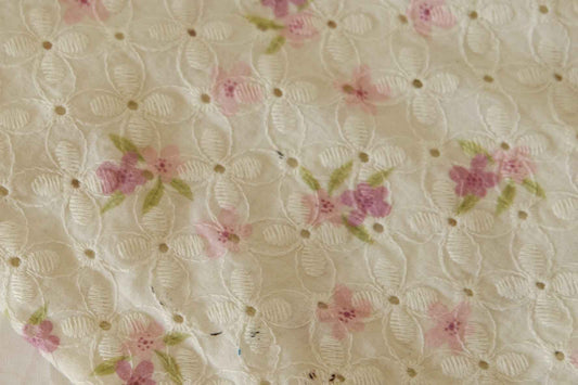 Pink Floral Embroidered Cotton Fabric – 1.3 yd