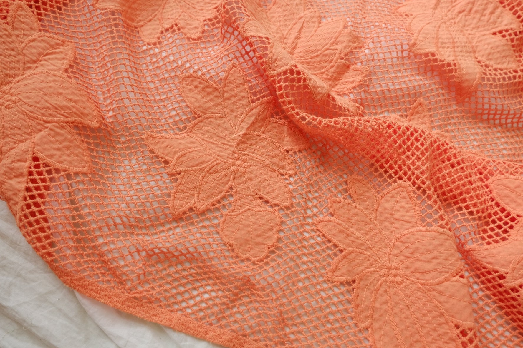 Coral Embroidered Openwork Fabric — 2.19 yd