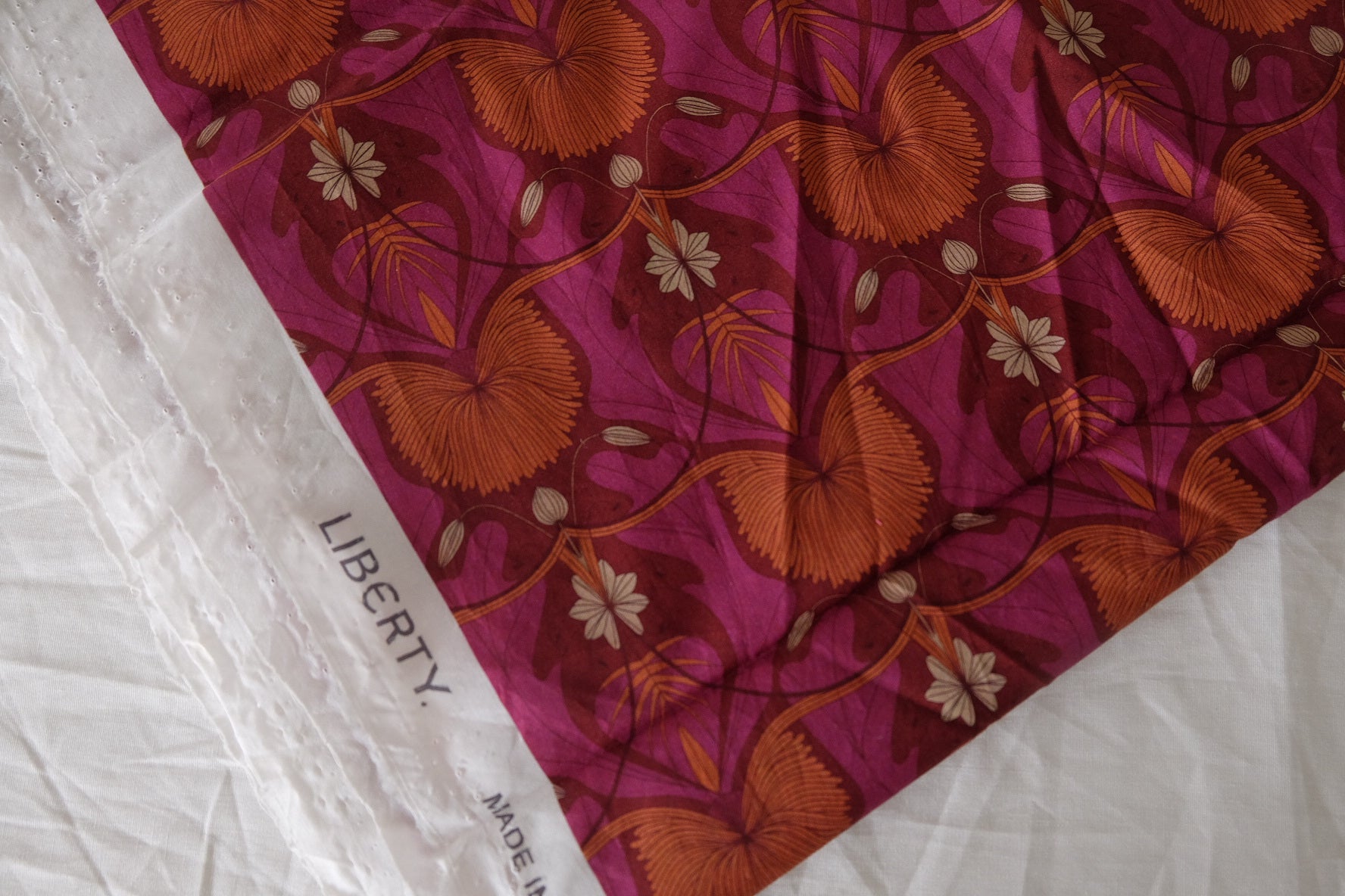Dark Magenta Floral Cotton Lawn Fabric - 1.3 yd