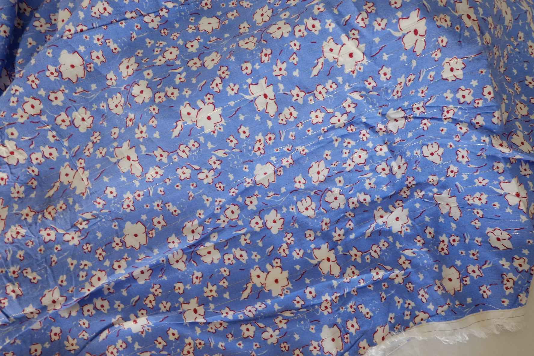 Blue Floral Metallic Stripe Rayon Fabric – 2.7 yd