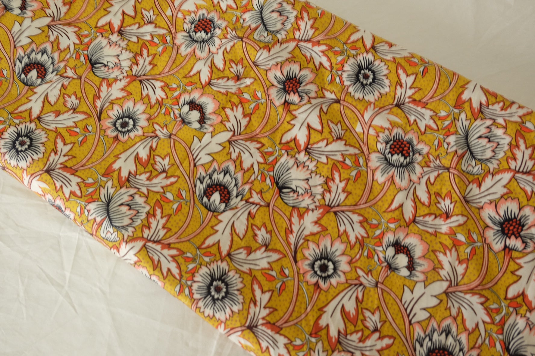 Mustard Vintage Floral Cotton Lawn Fabric - 3.5 yd