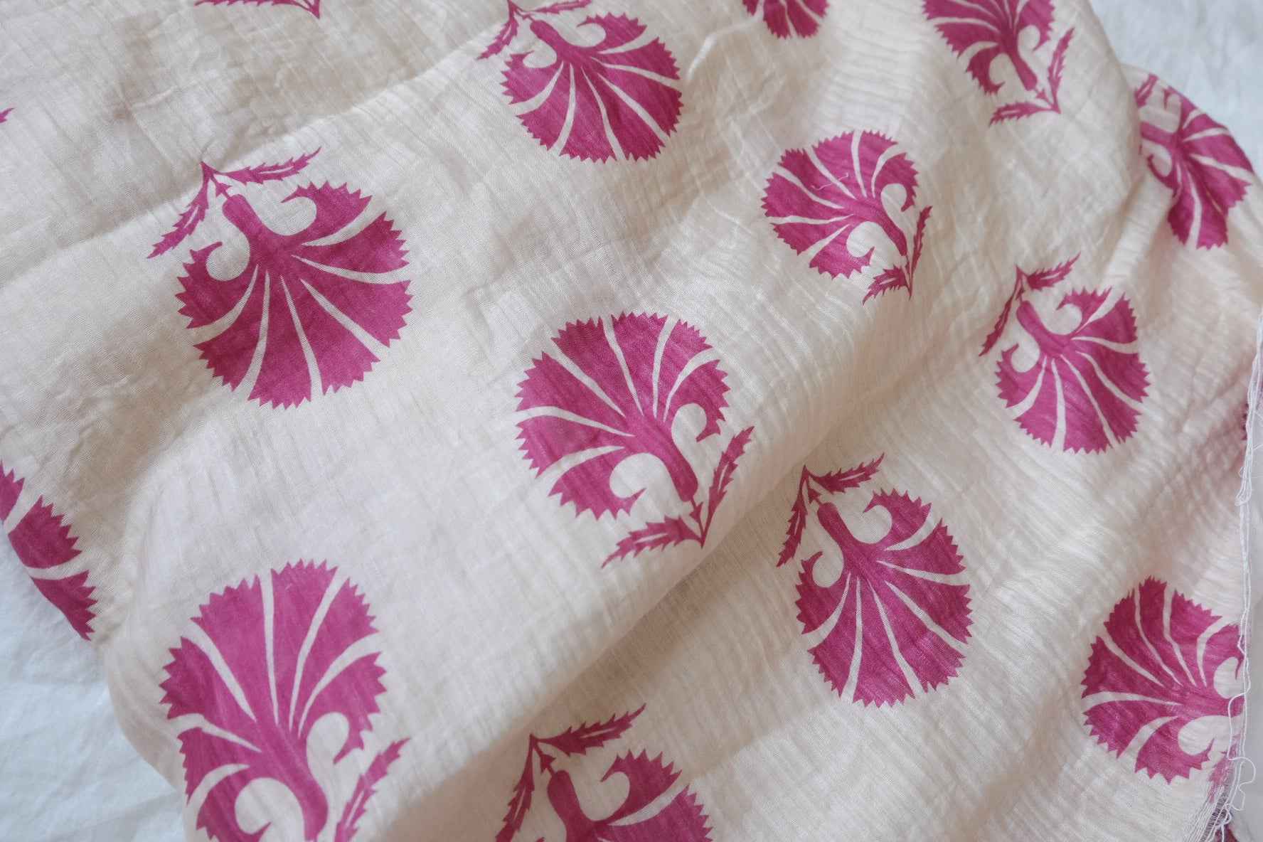 Magenta Leaf Print Tencel Linen Fabric - 3.28 yd