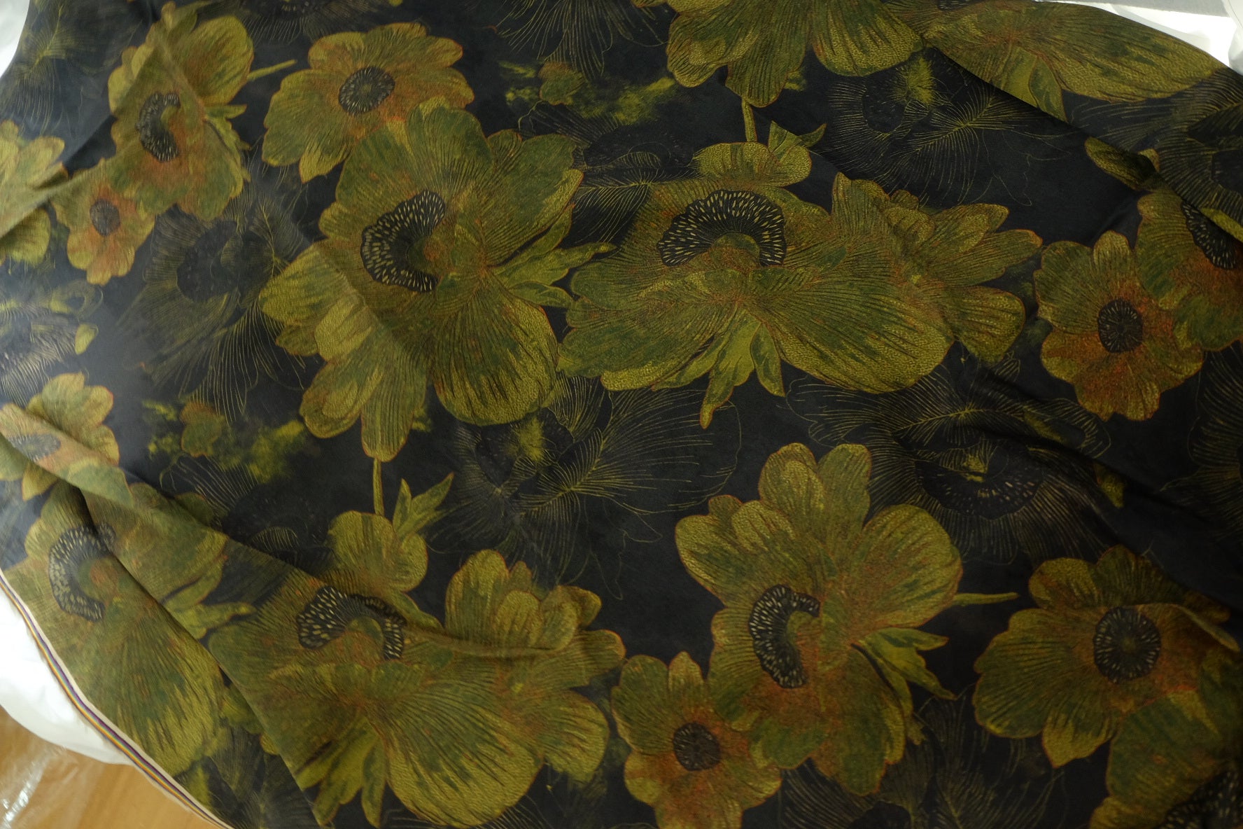 Dark Olive Floral Rayon Fabric – 3.3 yd