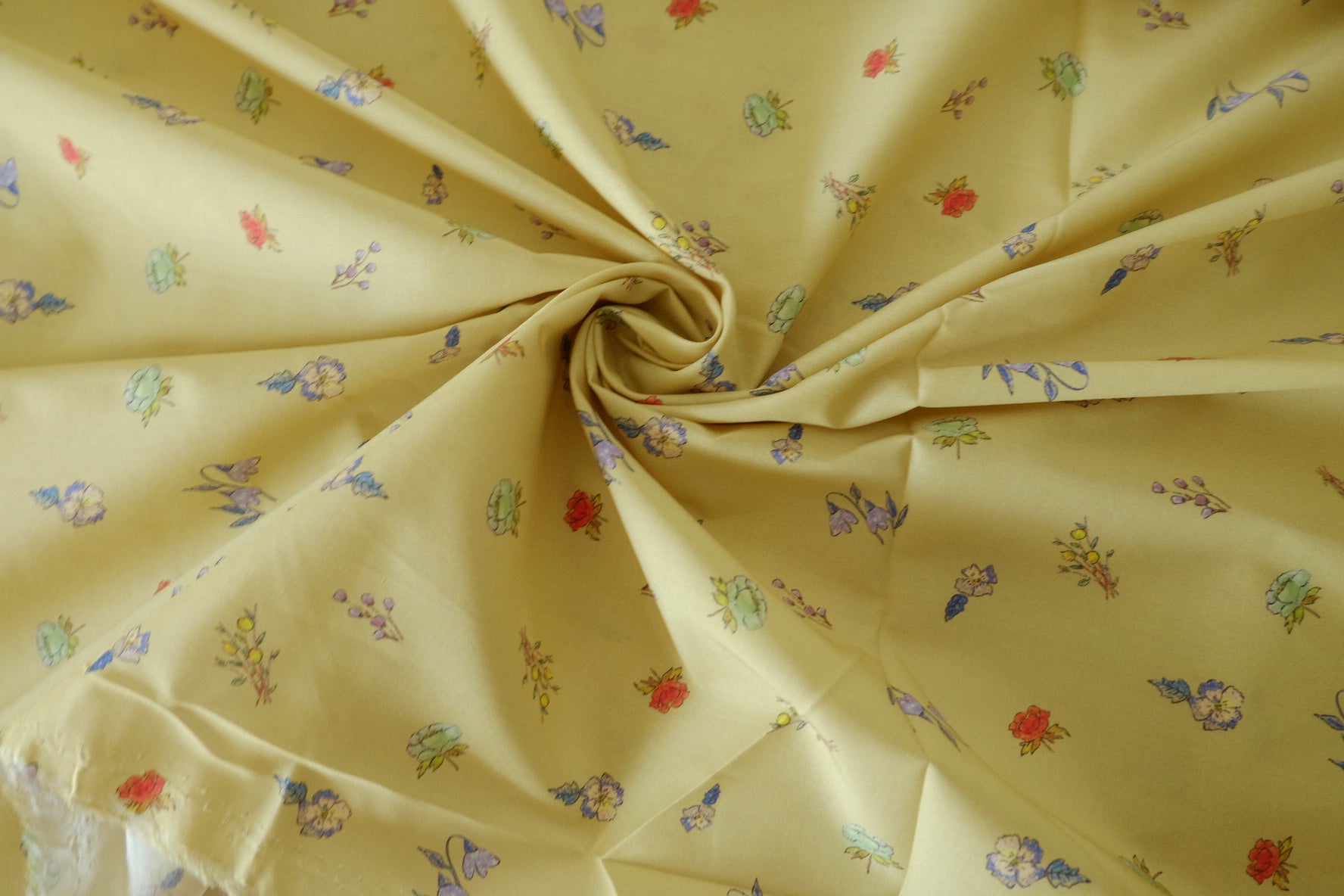 Pale Yellow Tiny Floral Cotton Lawn Fabric - 2.4 yd