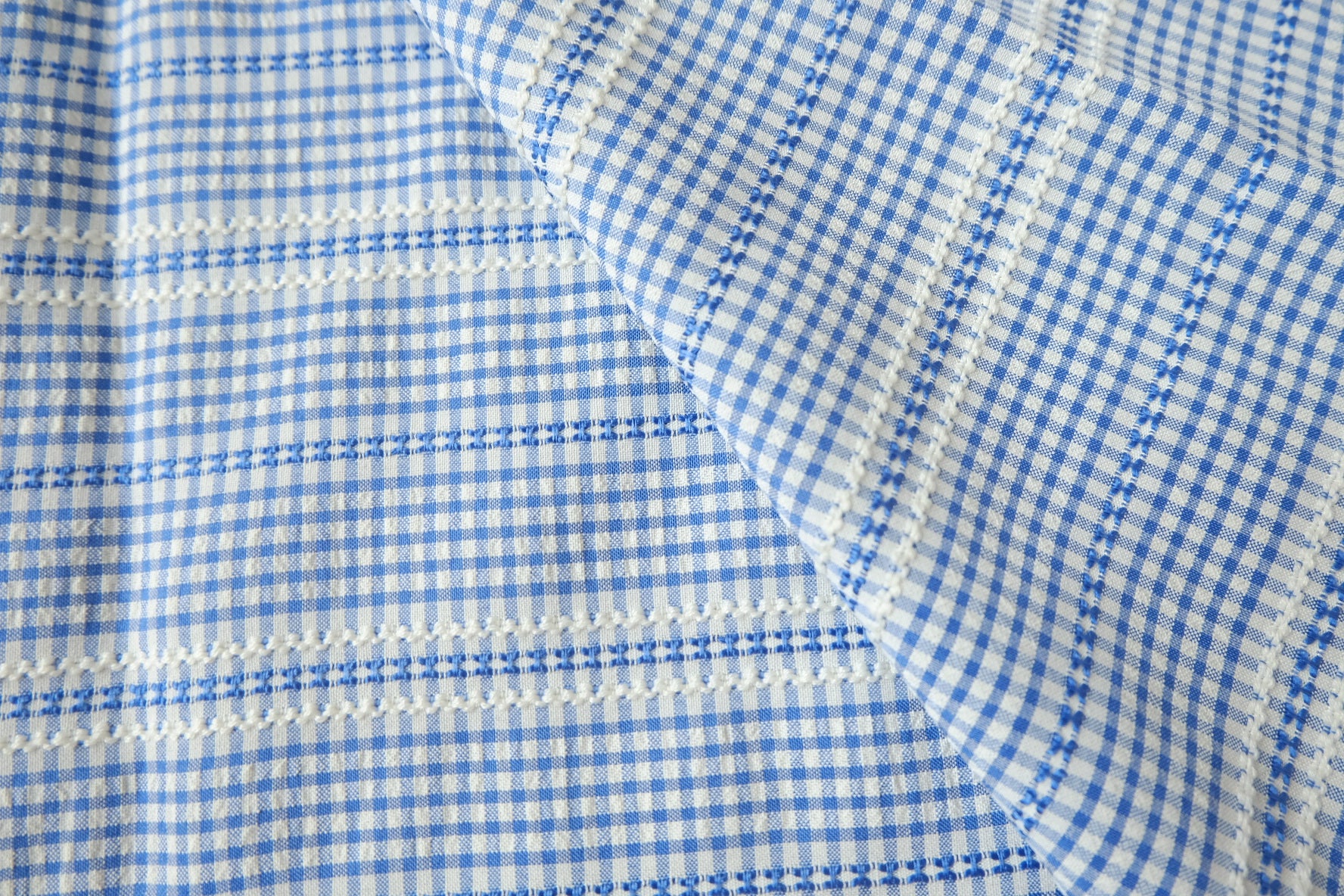 Blue Gingham Jacquard Cotton Blend, 2.19 Yards