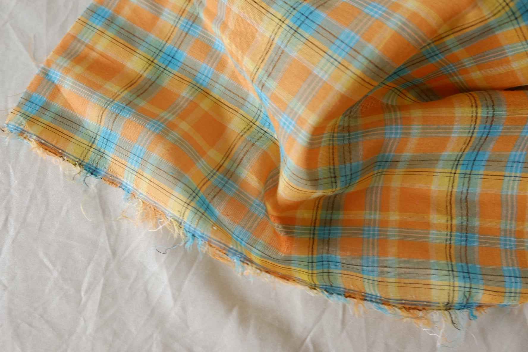 Orange & Blue Yarn-Dyed Plaid Cotton Fabric – 2.2 yd