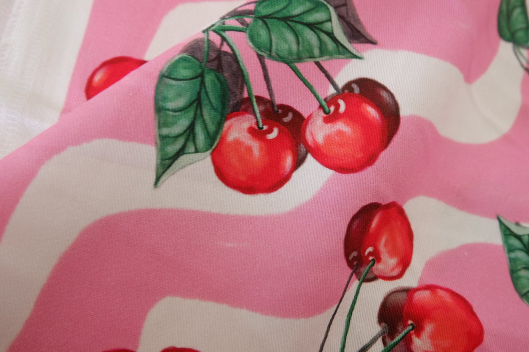 Retro Cherry Cotton Twill Fabric – Pink Wave Print – 2.46 yd / 3.06 yd