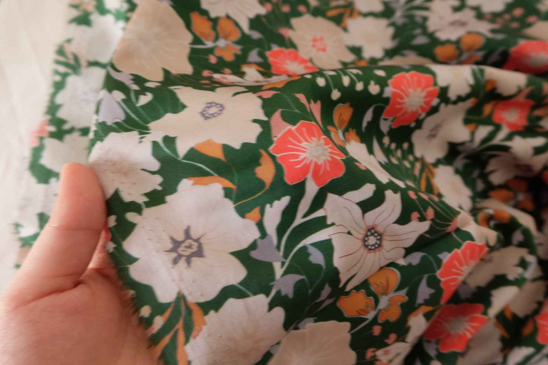 Dark Green Floral Cotton Lawn Fabric – 2.2 yd