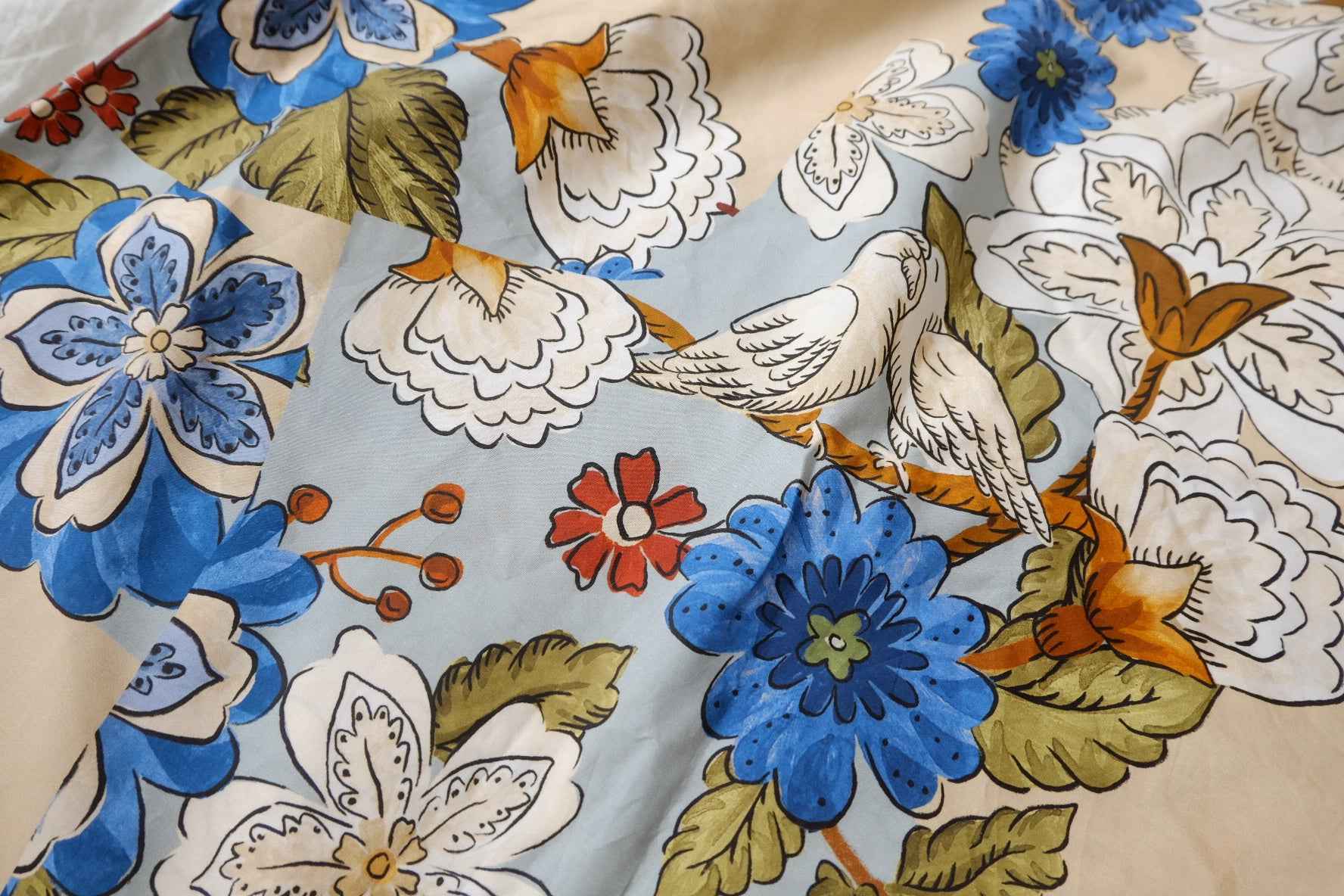Patchwork Floral Bird Cotton Poplin Fabric - 3.28 yd