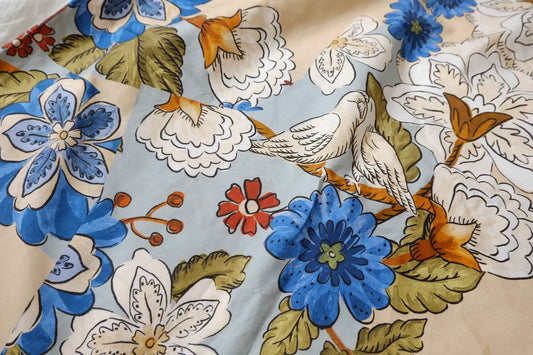 Patchwork Floral Bird Cotton Poplin Fabric - 3.28 yd