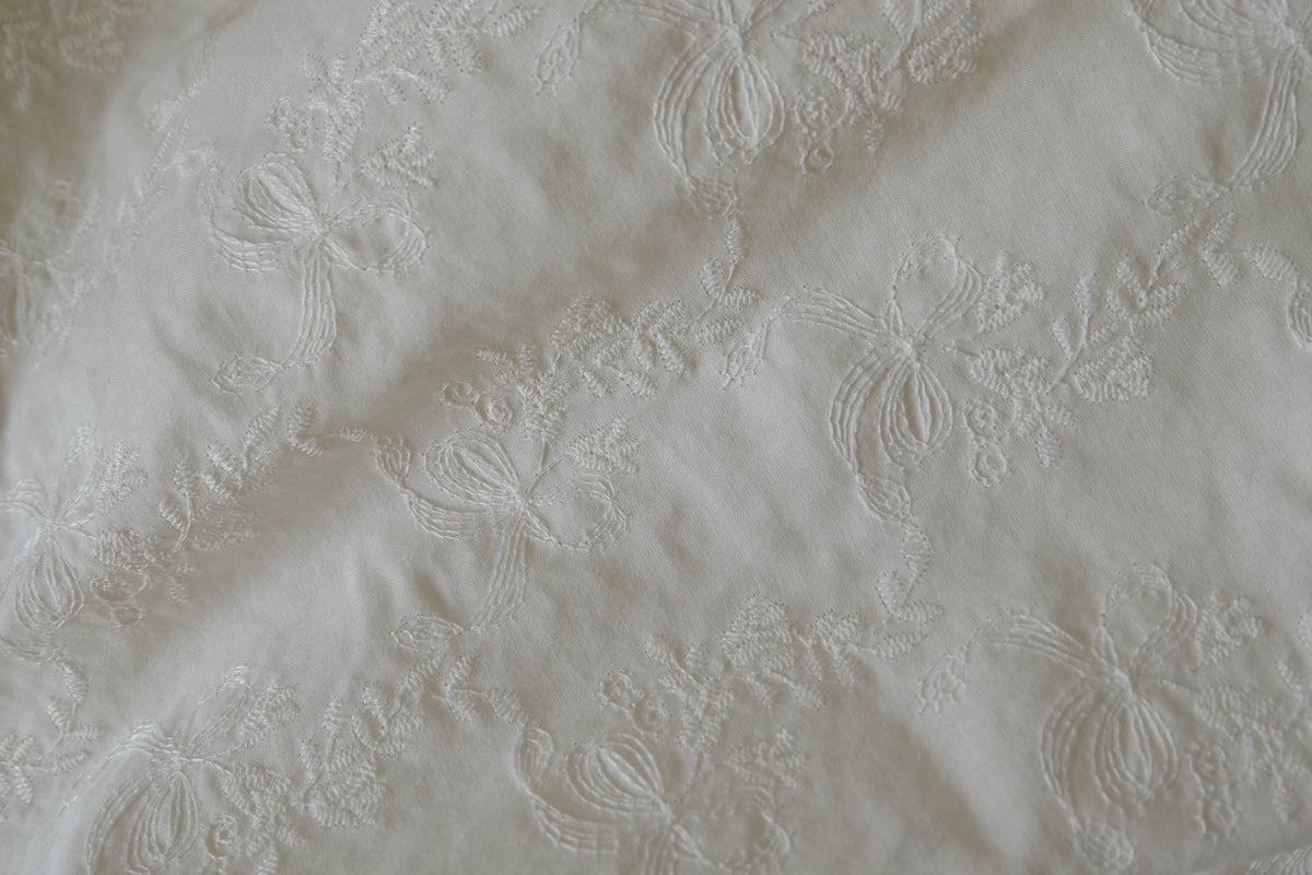 Ivory Ribbon Garden – Embroidered Cotton | 1.6 yards