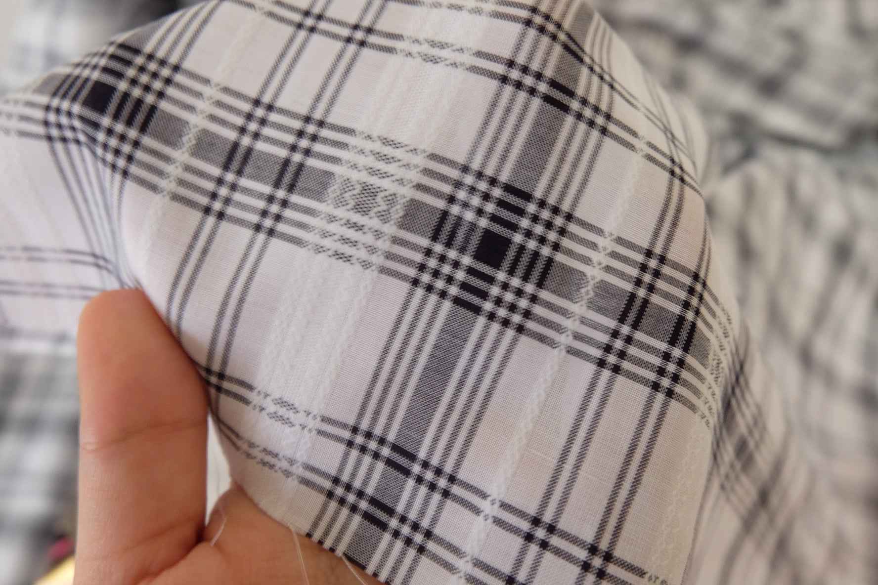 Black White Jacquard Plaid Cotton Fabric – 2.2 yd