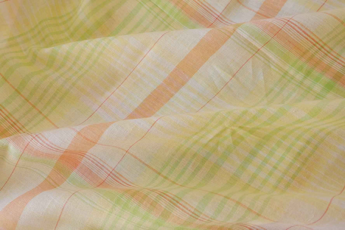 Pastel Citrus Plaid Cotton Linen Fabric – 2.2 yd