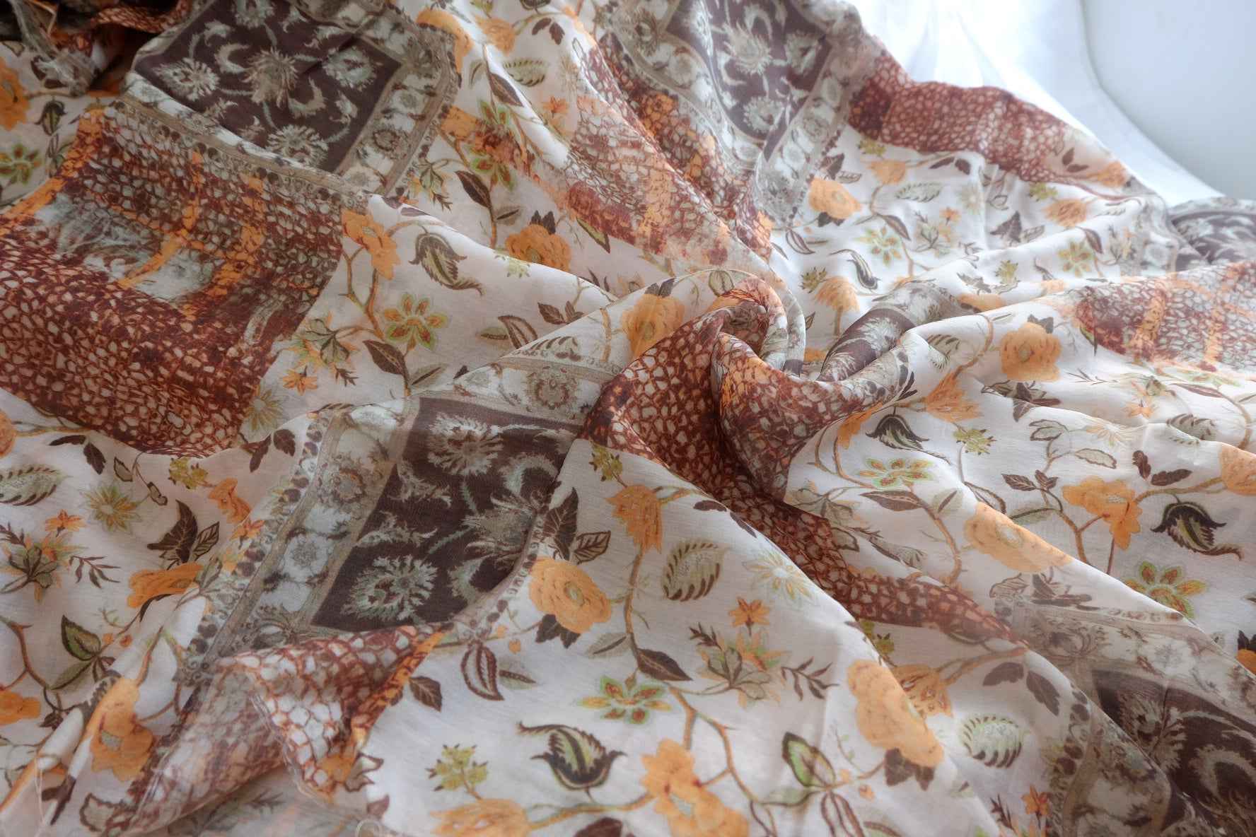 Vintage Patchwork Floral Tencel Linen Sheer Fabric - 3.28 yd