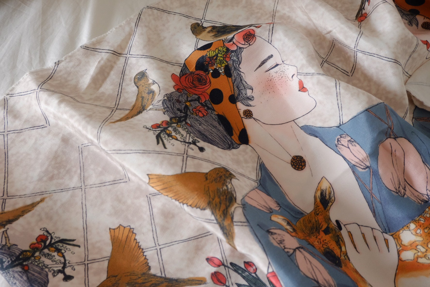 Frida & Deer Silk Cotton Satin Placement Fabric – 2 or 3 Panels