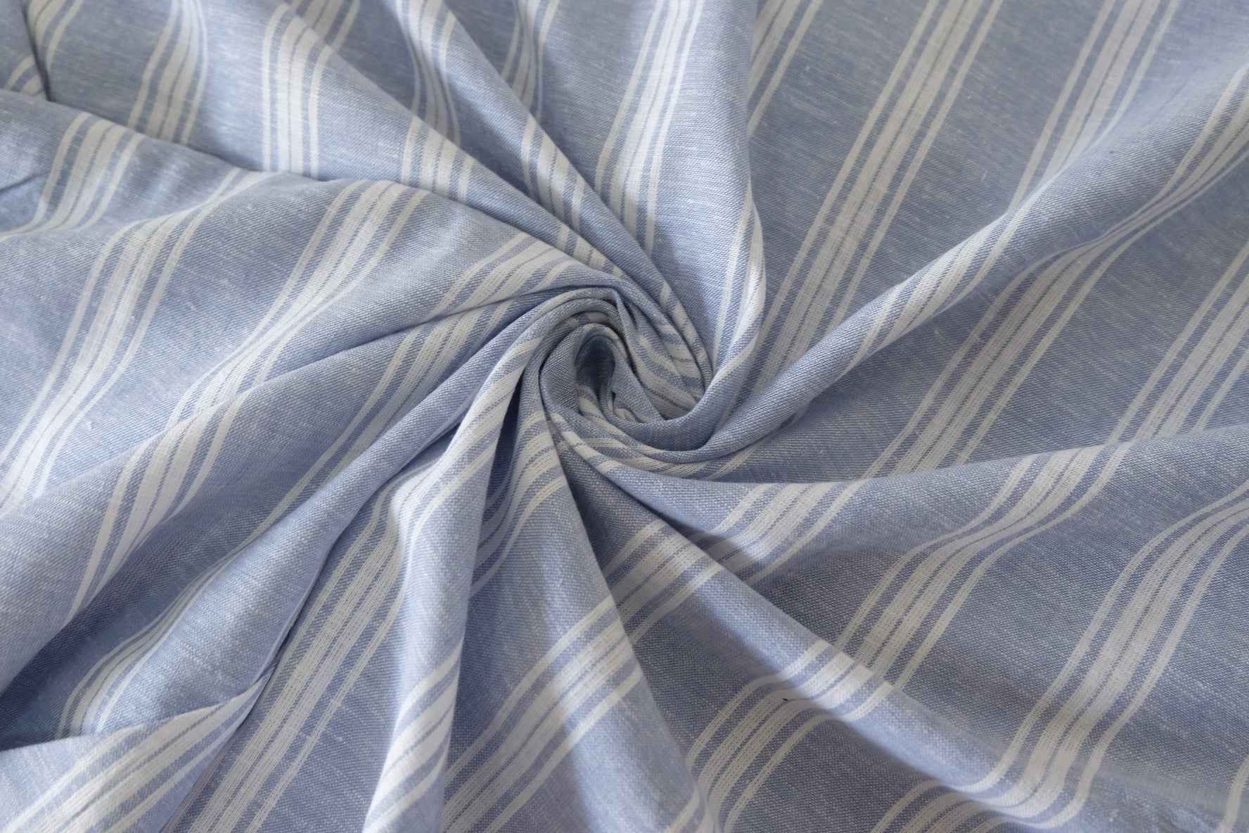 Blue Striped Cotton Linen Fabric – 1.6 yd